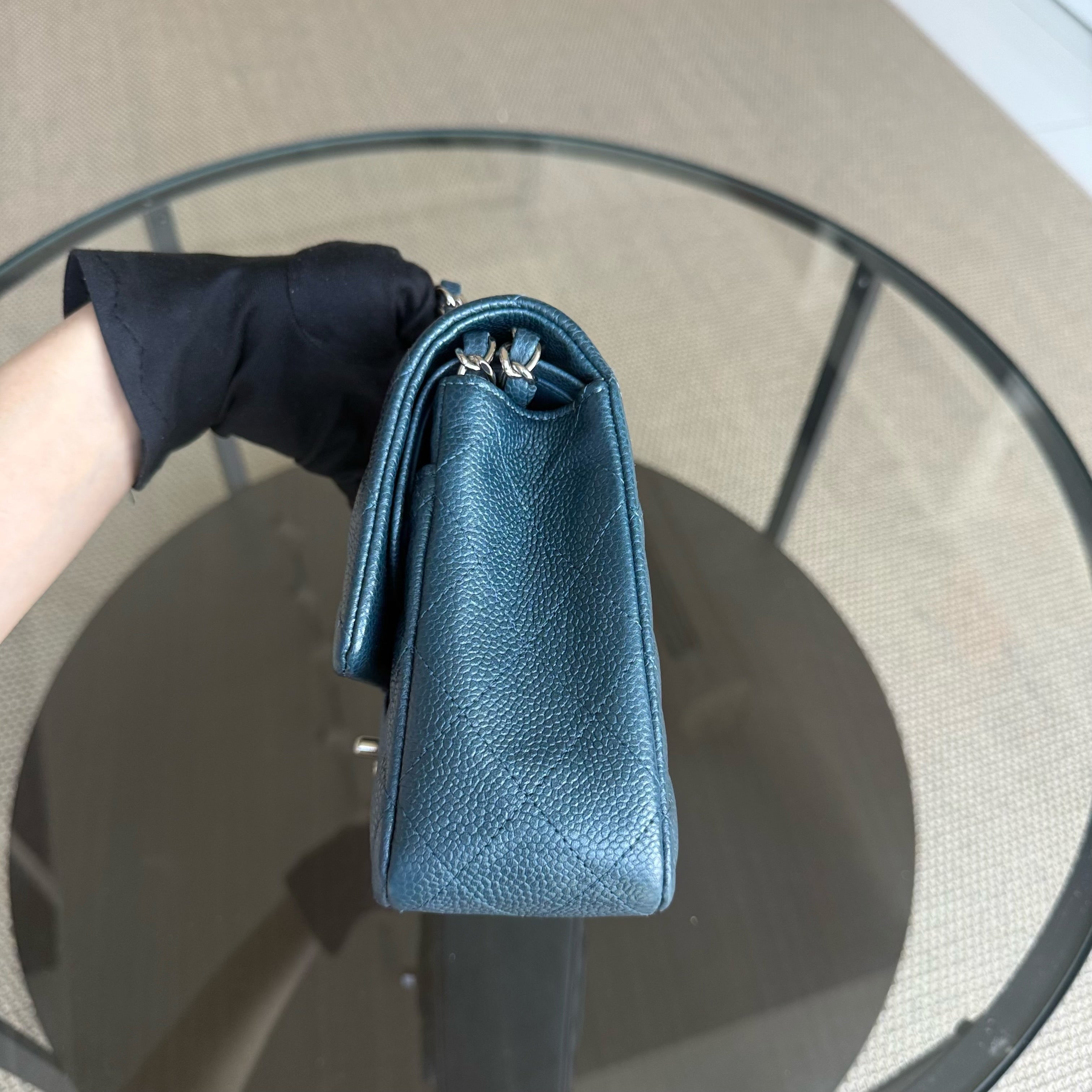 Chanel Classic Flap Medium - Caviar 25CM Quilted Grained Calfskin Blue Green Gold Hardware Series 20