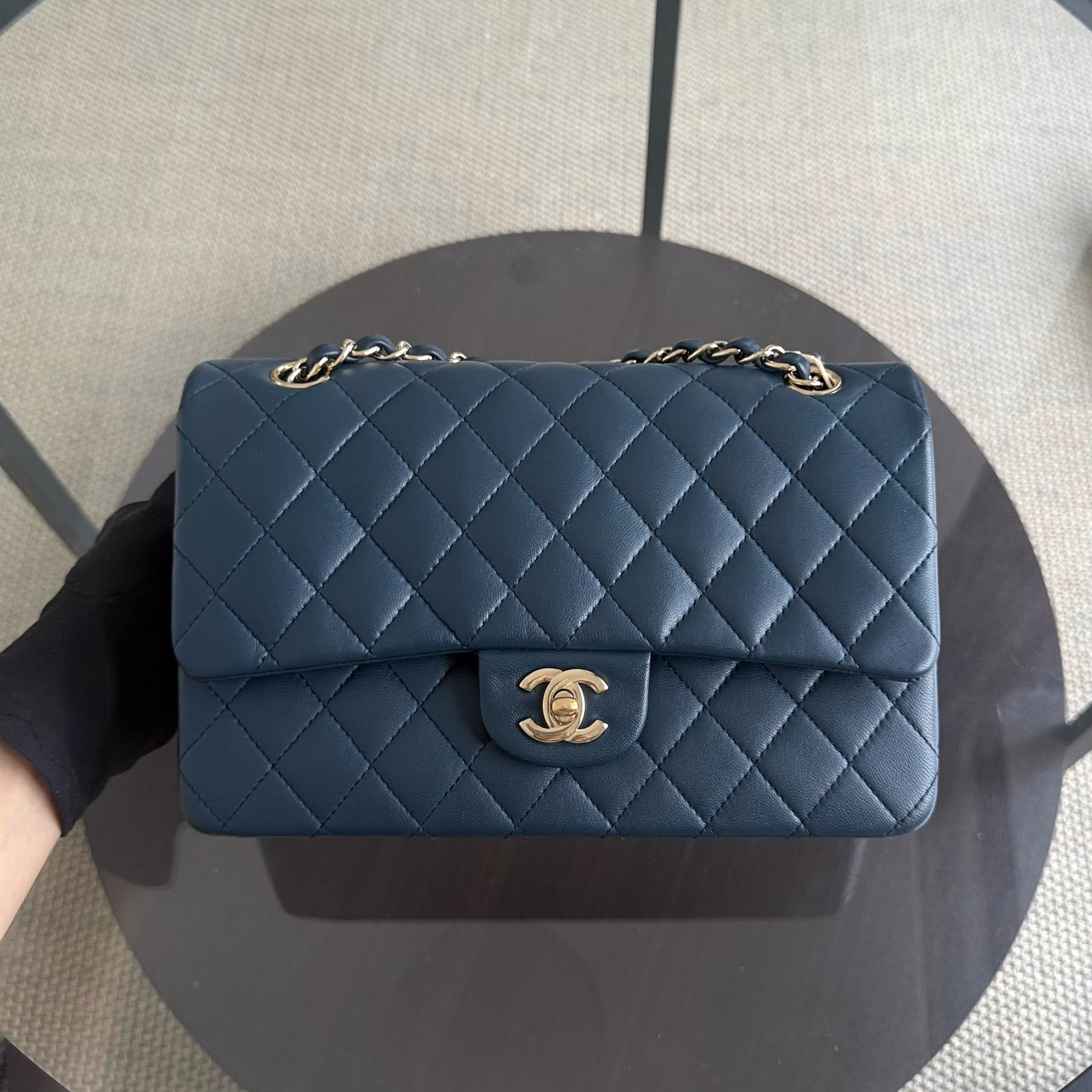 Chanel Classic Flap Medium - 25CM Quilted Lambskin Blue Gold Hardware Series 23