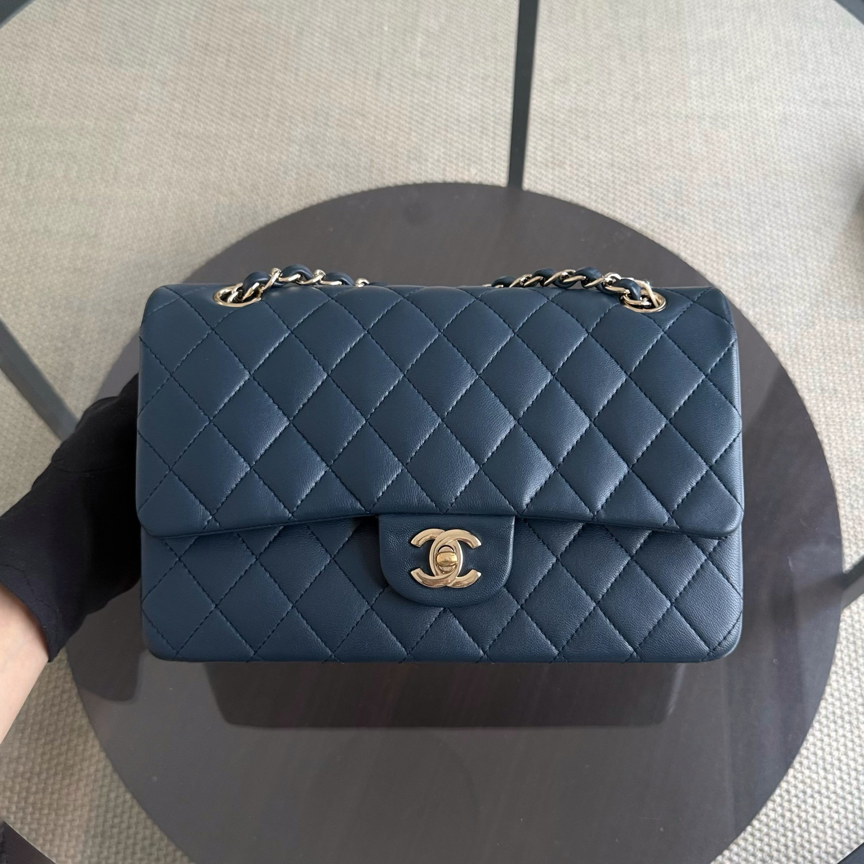 Chanel Classic Flap Medium - 25CM Quilted Lambskin Blue Gold Hardware Series 23