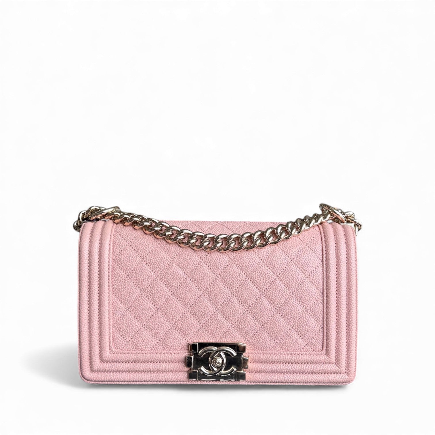 Chanel Boy Medium - Caviar 25CM Quilted Light Pink Gold Hardware Series 29