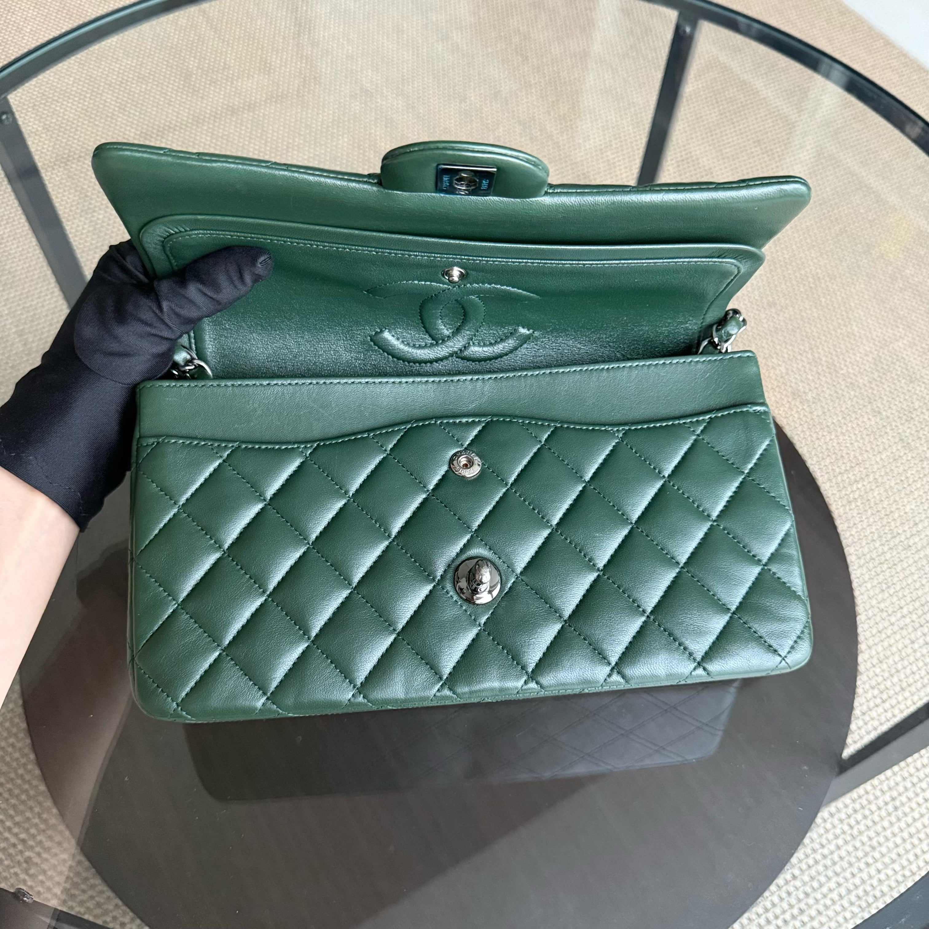 Chanel Classic Flap Medium - 25CM Quilted Lambskin Dark Green Silver Hardware Series 23