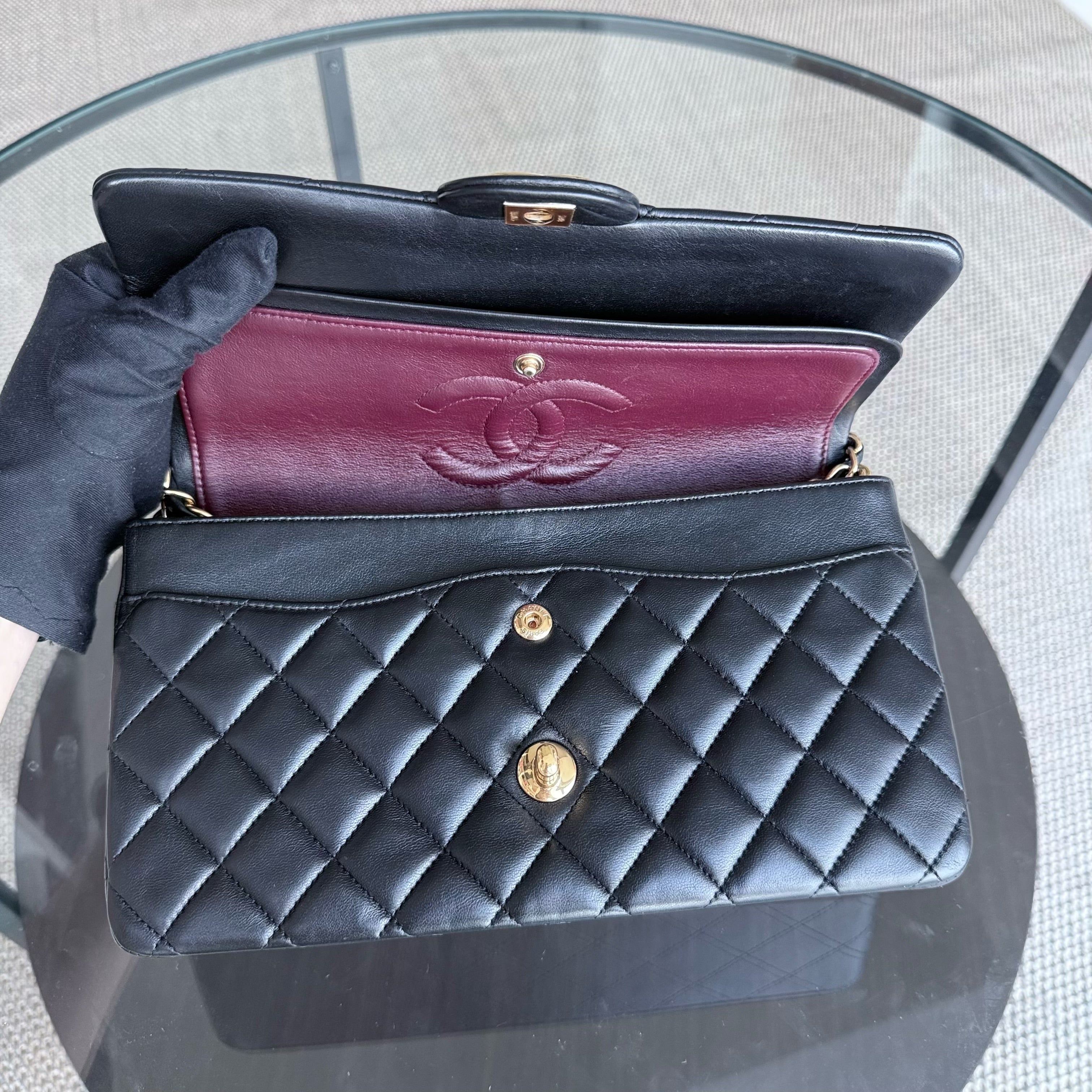 Chanel Classic Flap Medium - 25CM Quilted Lambskin Black Gold Hardware Series 23