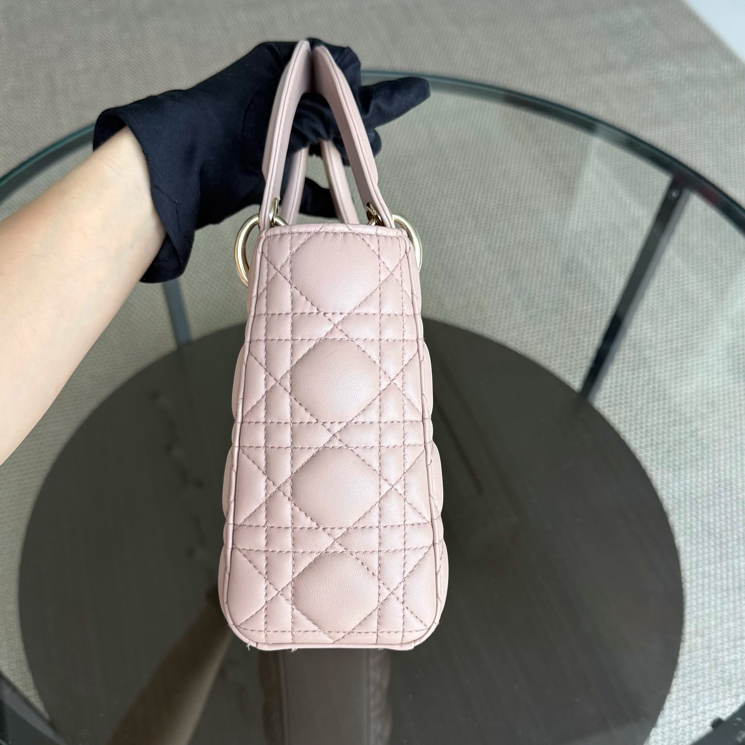 Dior Lady Small Flap - Cannage Lambskin Blush Beige Gold Hardware