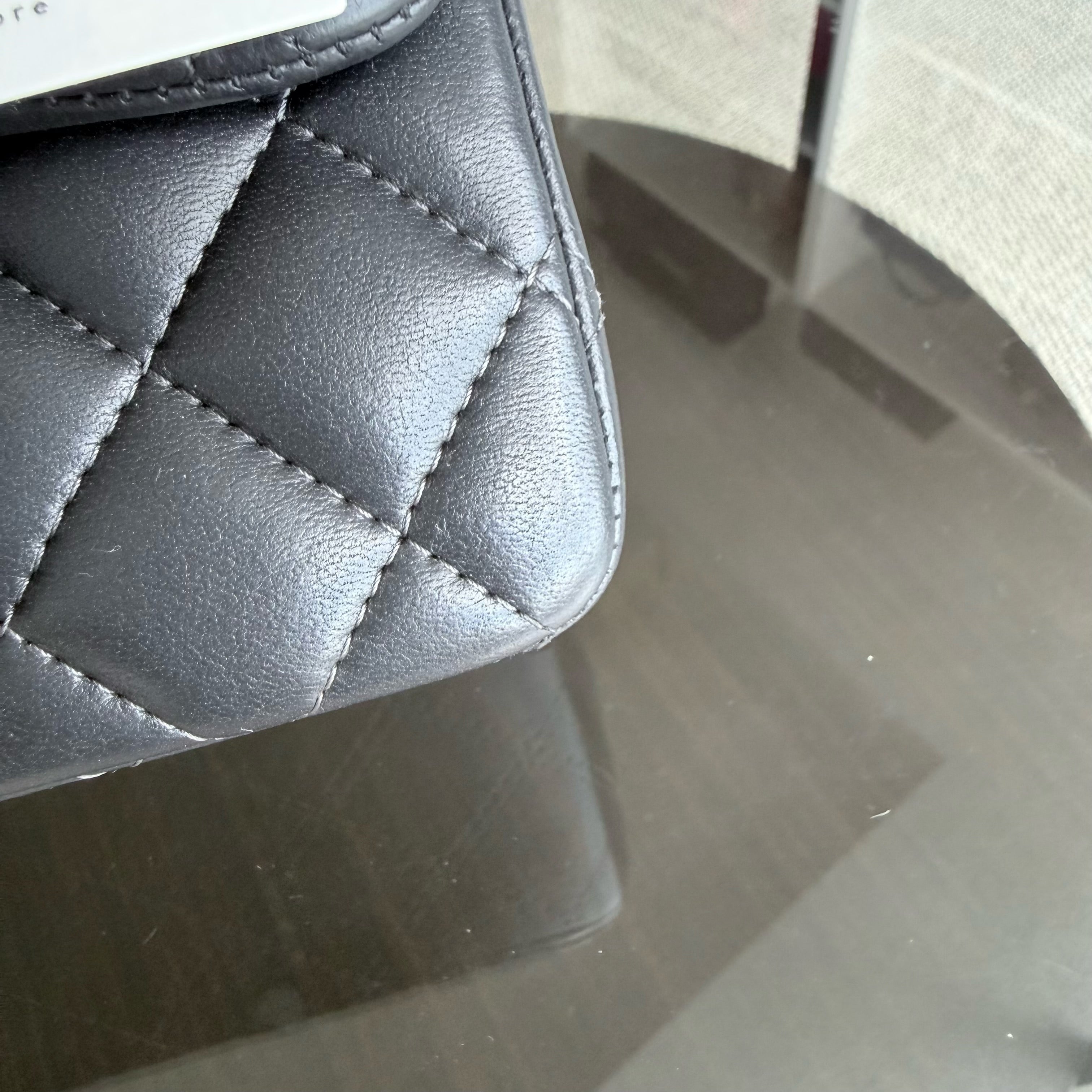 Chanel Classic Flap Mini Square - 17CM Quilted Lambskin Dark Gray Grey Gold Hardware Series 16