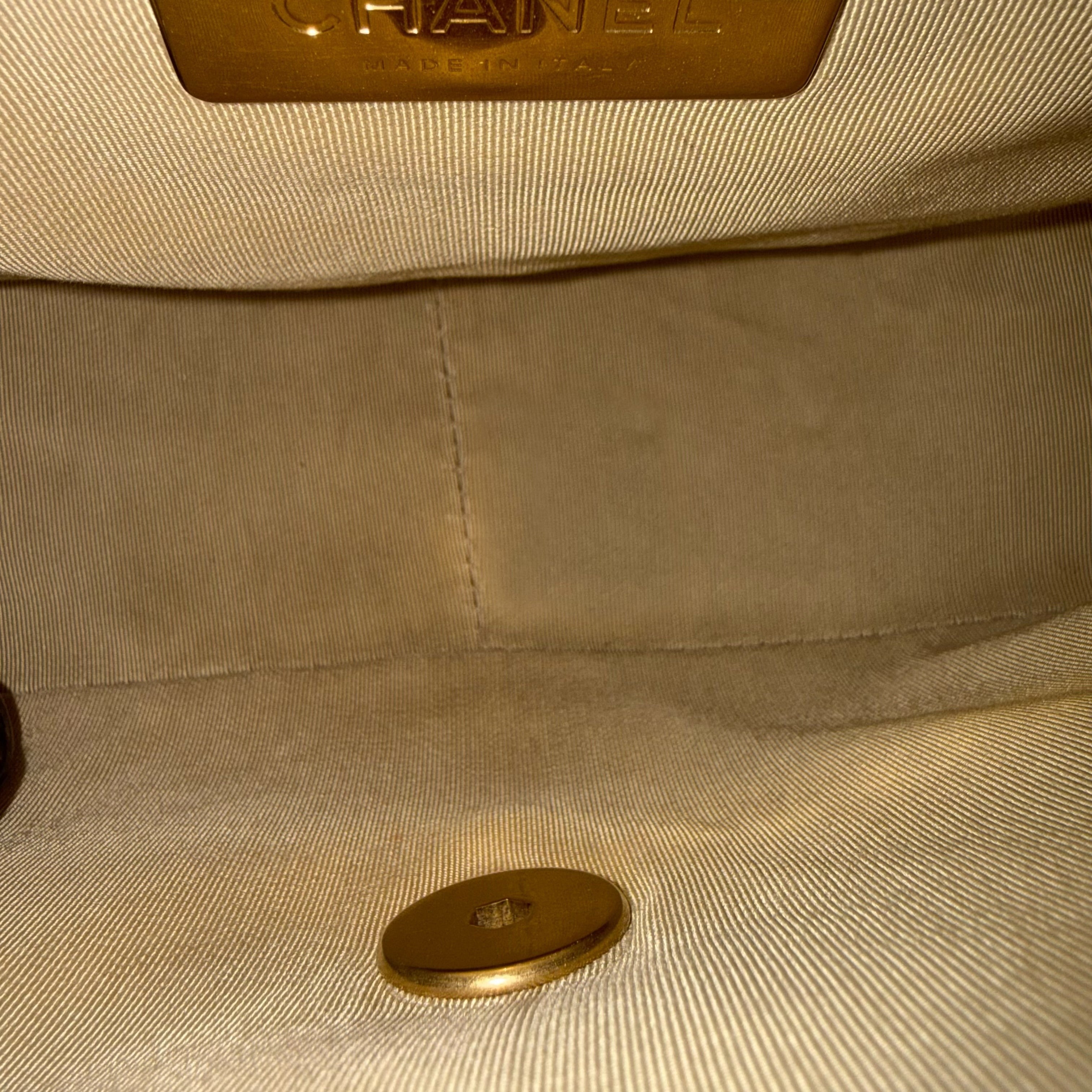 Chanel 19 Bag  Small- C19 Quilted Goatskin Light Beige Cream Two-tone Hardware Series 30