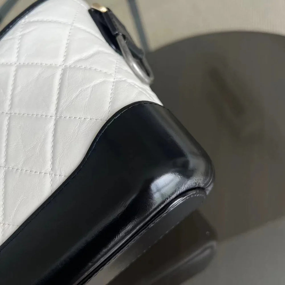 Chanel Gabrielle Small - 20CM Quilted Calfskin White Black Two-Tone Hardware