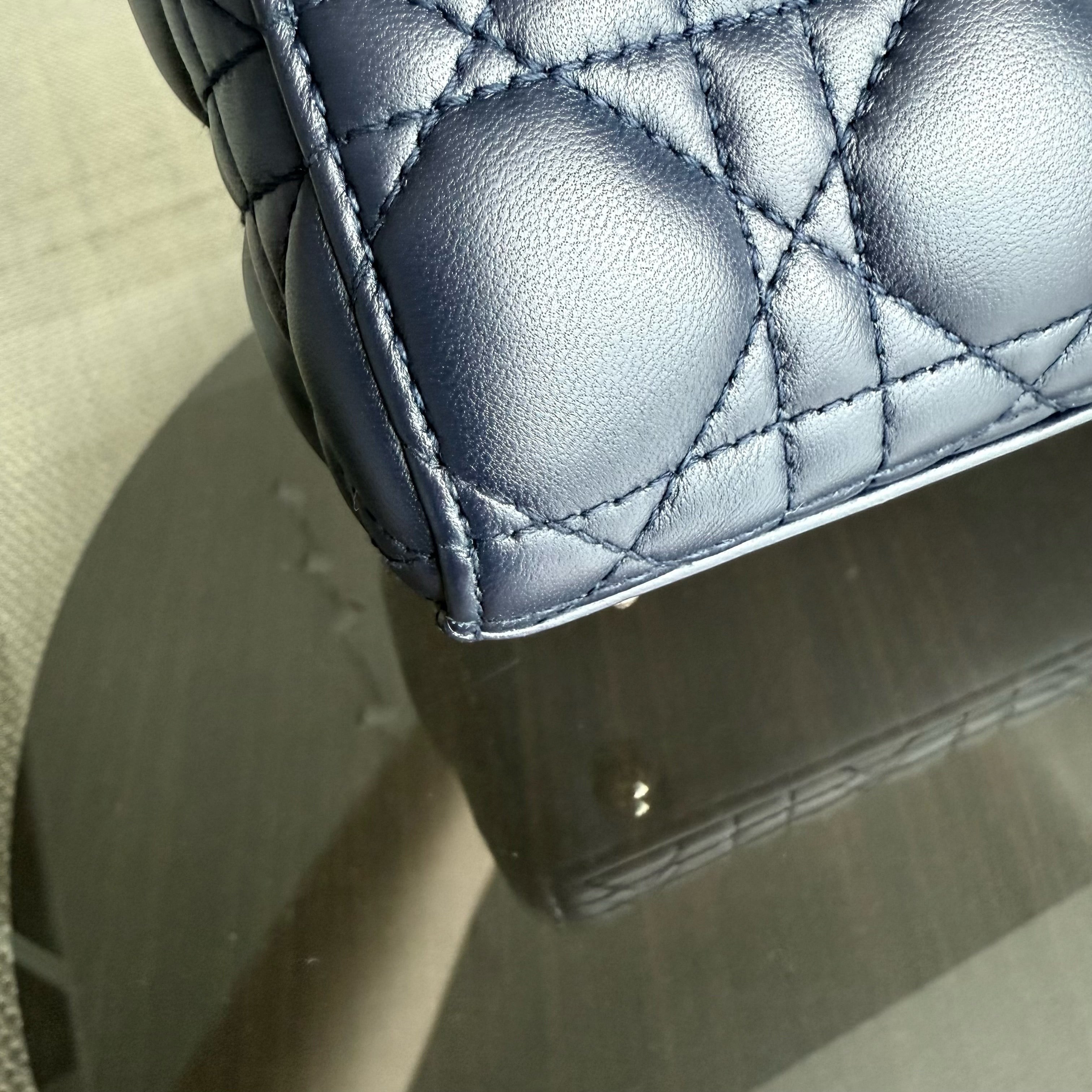Dior Lady Small Flap - Cannage Lambskin Dark Navy Blue Gold Hardware with Charms