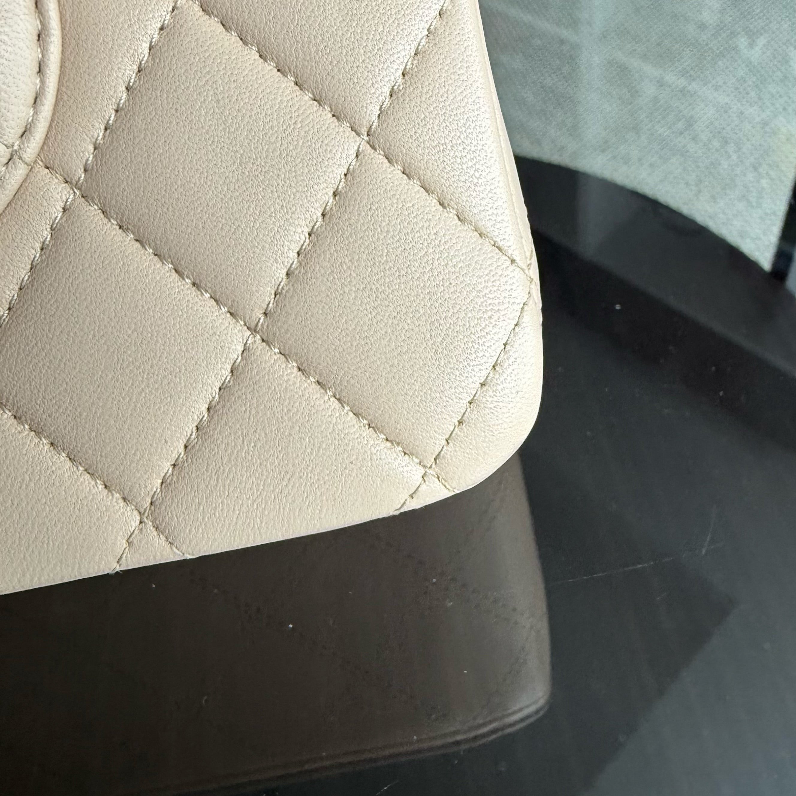 Chanel Classic Flap Medium - 25CM Quilted Lambskin Beige Silver Hardware Series 15