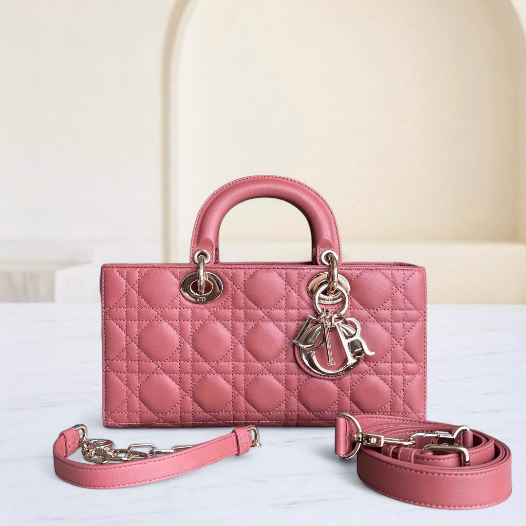 Dior D-Joy Medium - Cannage Lambskin Blush Pink Gold Hardware