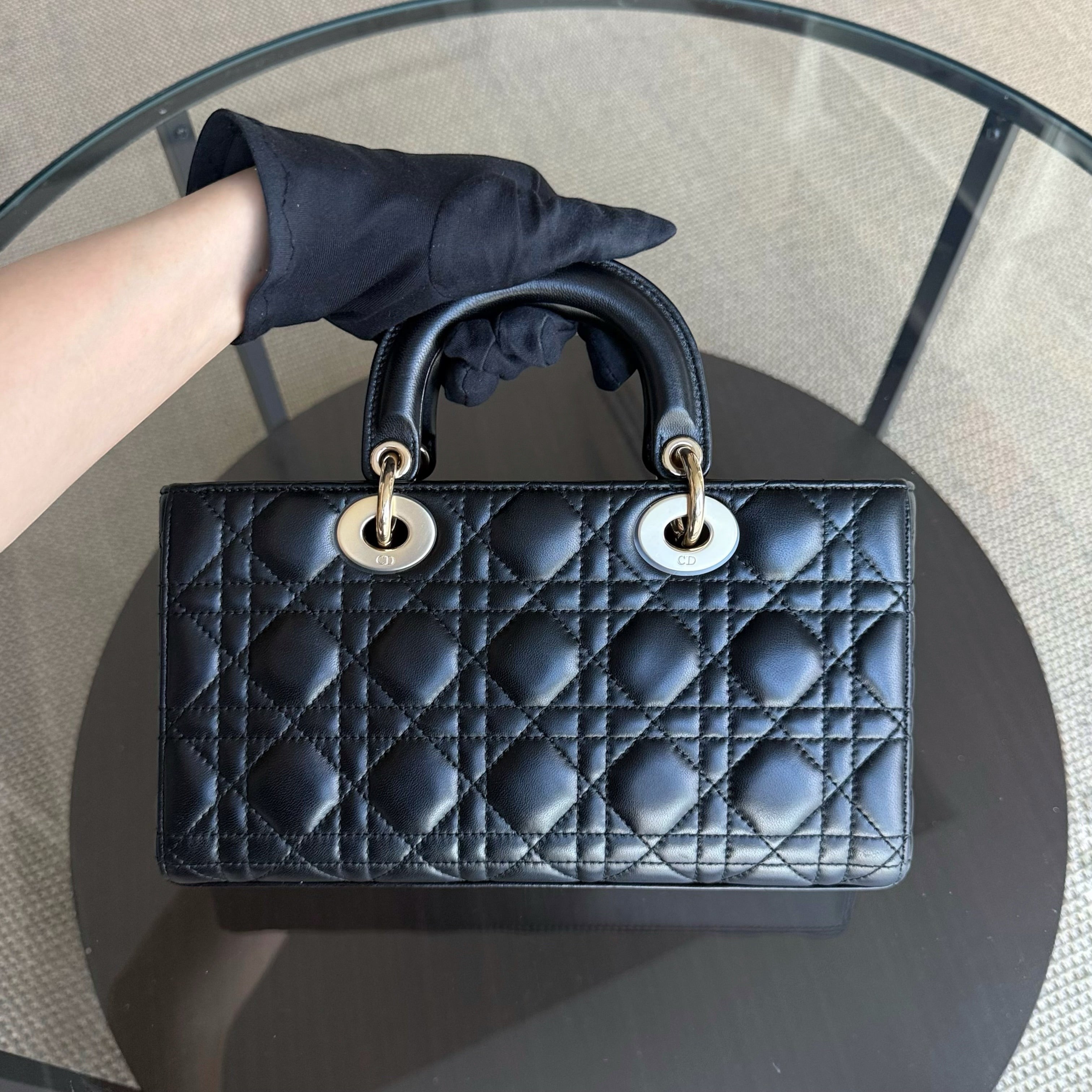 Dior D-Joy Medium - Cannage Lambskin Black Gold Hardware