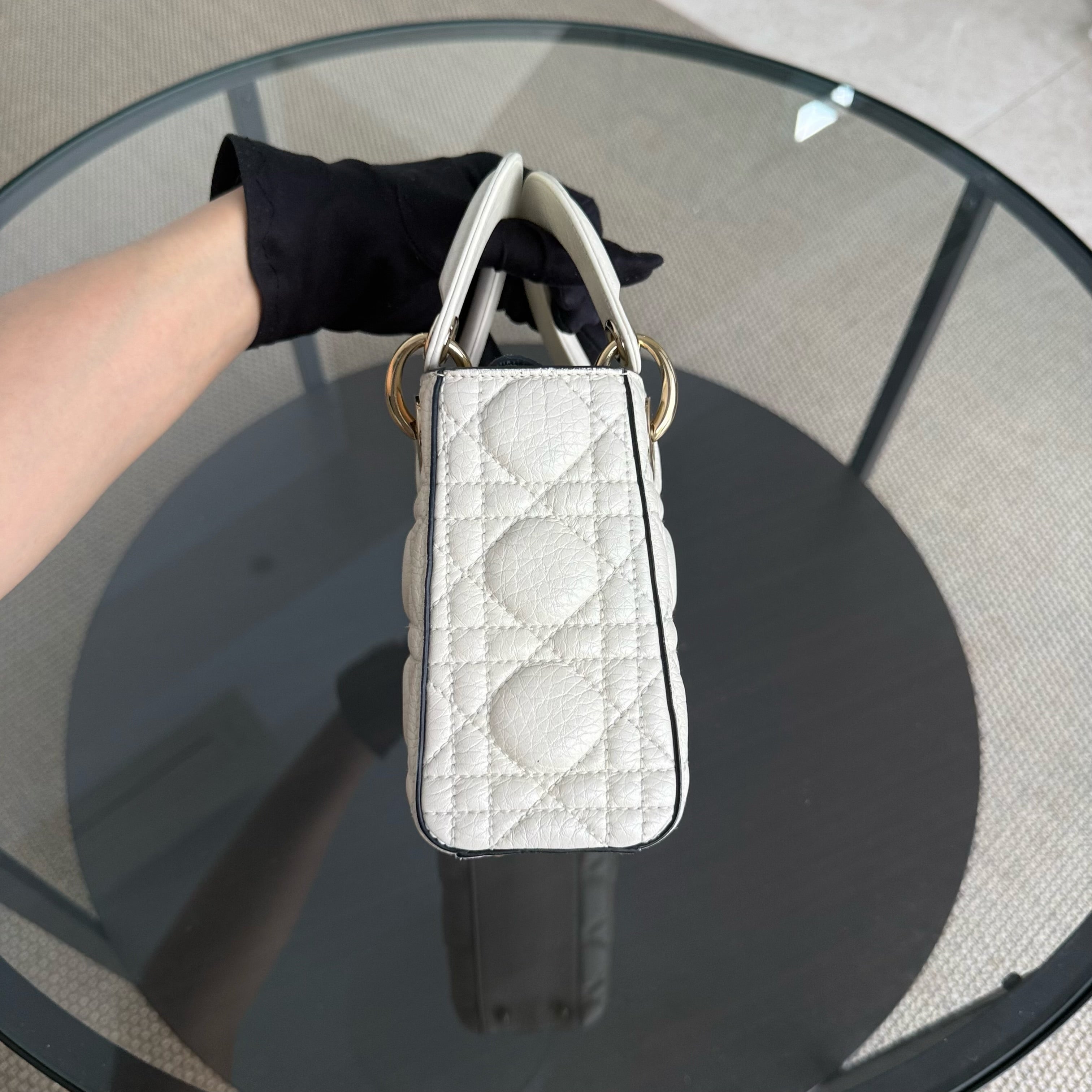 Dior Lady Mini - Cannage Grained Calfskin White Gold Hardware