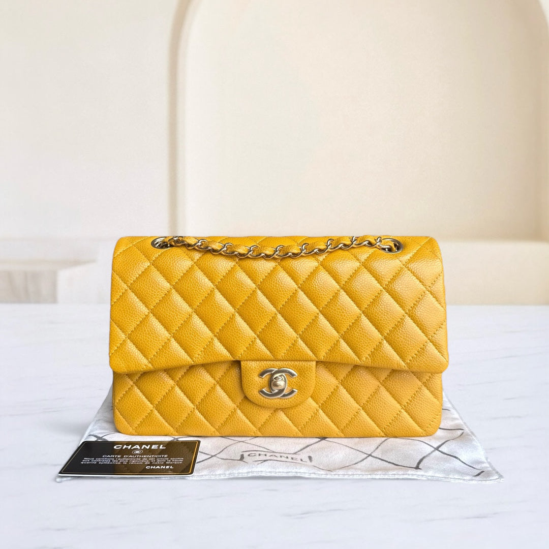 Chanel Classic Flap Medium - Caviar Quilted Grained Calfskin Mustard Gold Hardware Series 25
