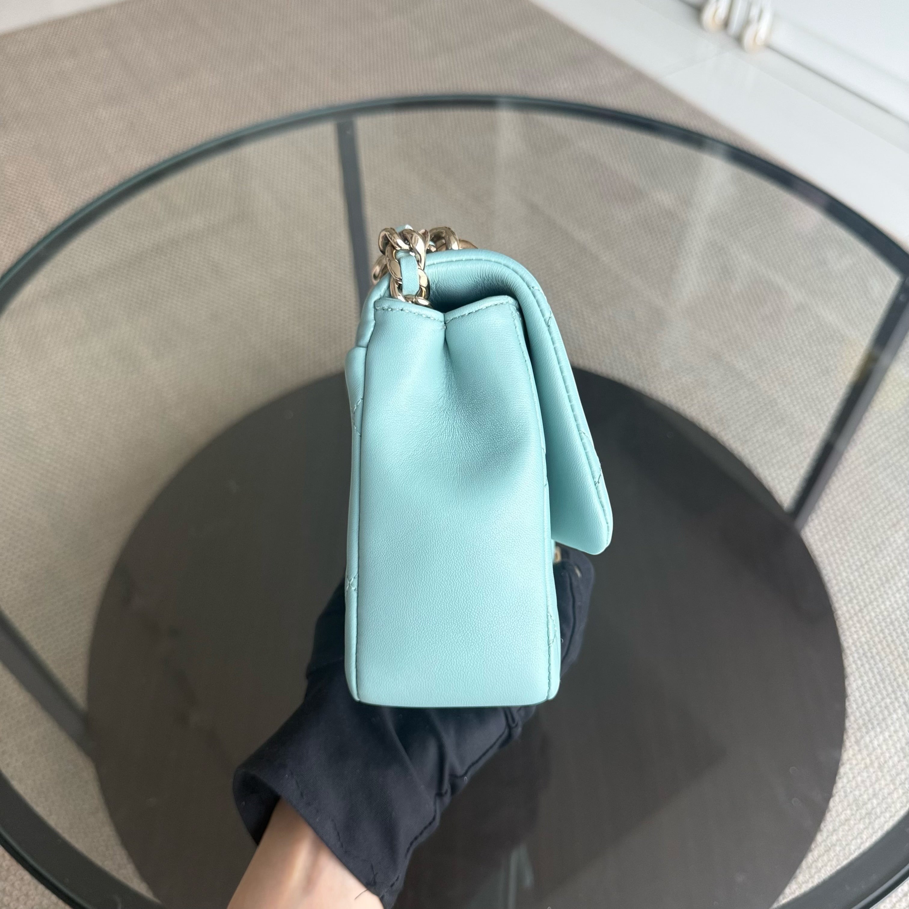 Chanel 2020 Elegant Resin Chain Seasonal Flap - Quilted Lambskin Tiffany Blue GHW No 29