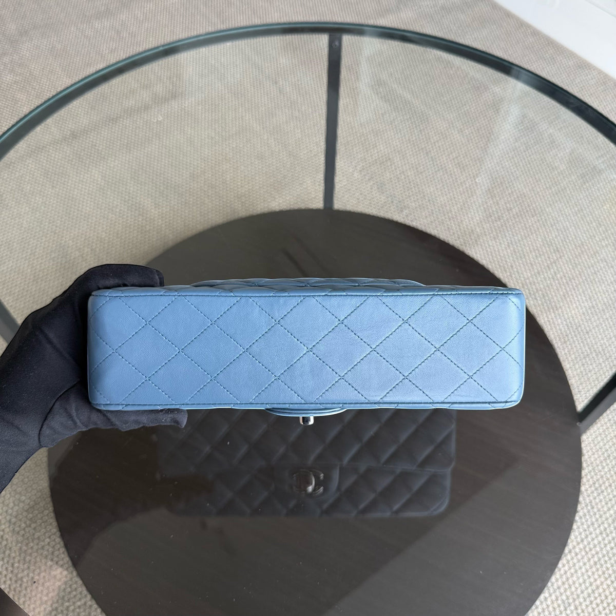 Chanel Classic Flap Medium - 25CM Quilted Lambskin Blue Silver Hardware Series 17