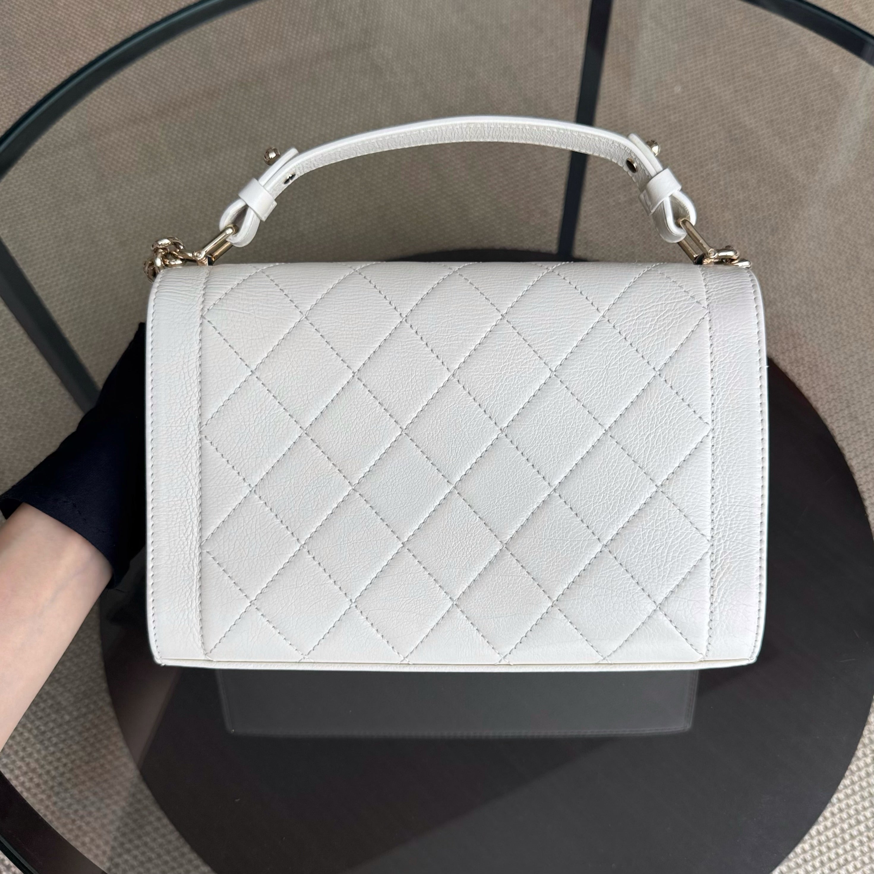 Chanel Label Click Medium - 25CM Quilted Calfskin White Gold Hardware Series 23