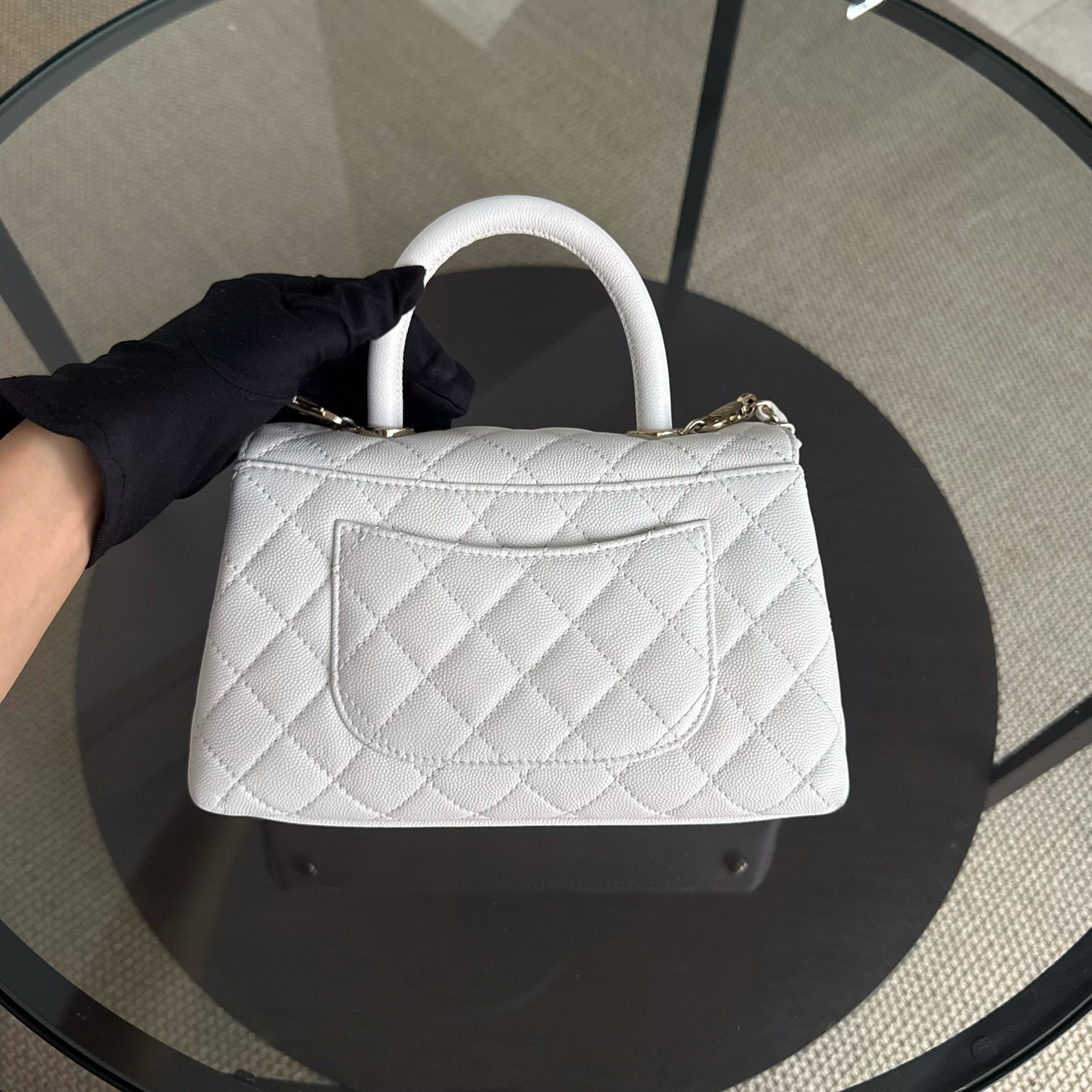 Chanel Coco Handle Small - 24CM Caviar Quilted White Gold Hardware Microchip
