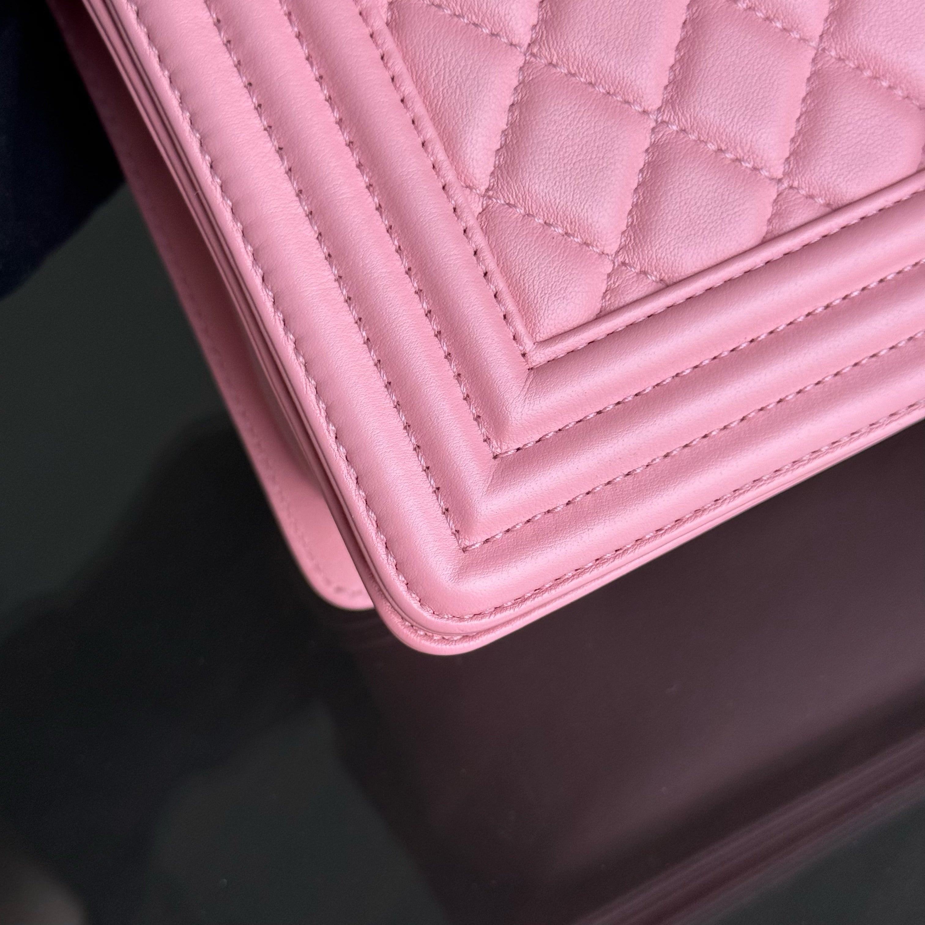 Chanel Boy Medium - 25CM Quilted Calfskin Pink Gold Hardware Series 27