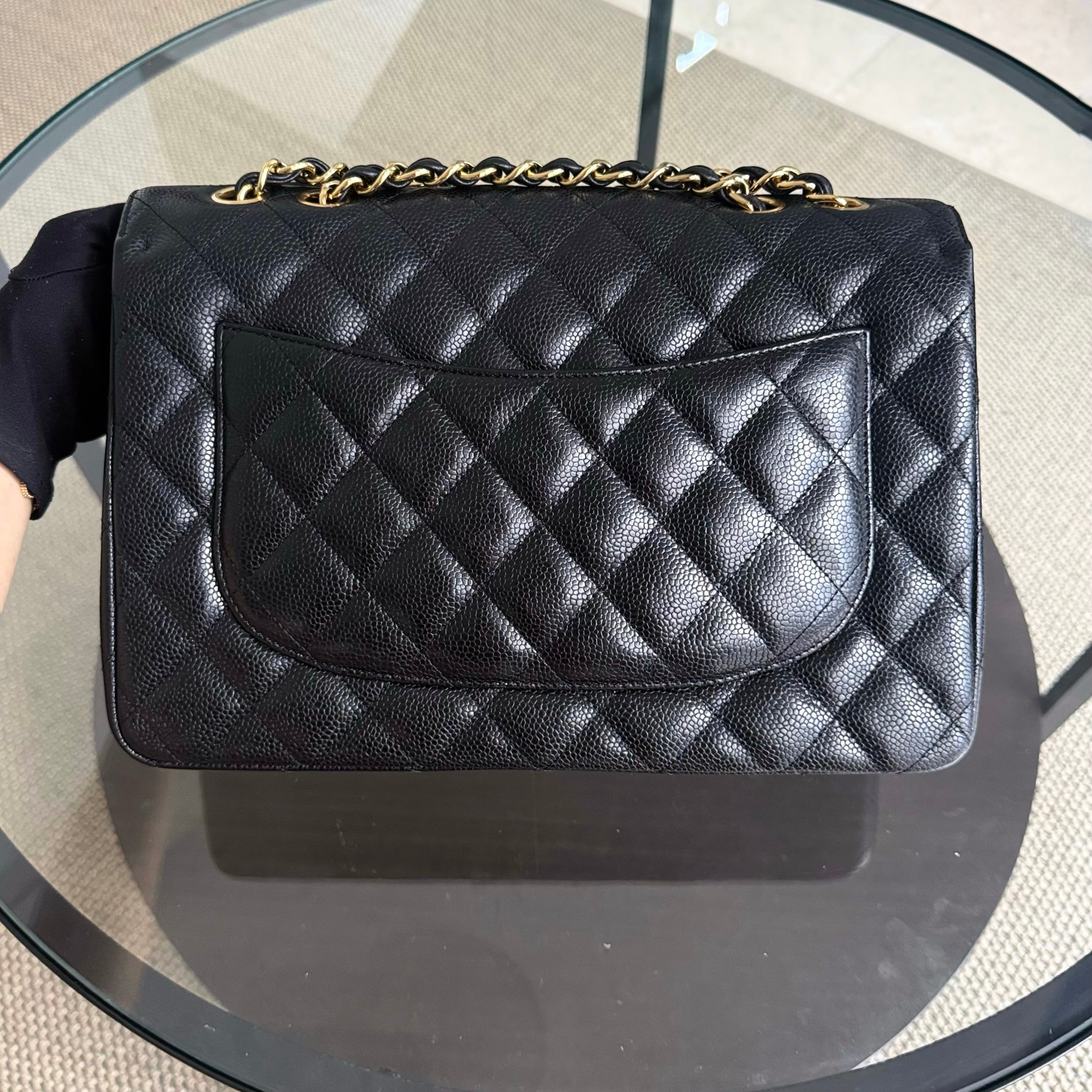 Chanel Classic Flap Jumbo - Caviar 30CM Single Flap Quilted Black Gold Hardware Series 13