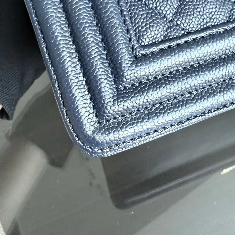 Chanel Boy Medium - Caviar 25CM Quilted Dark Blue Gold Hardware Series 25