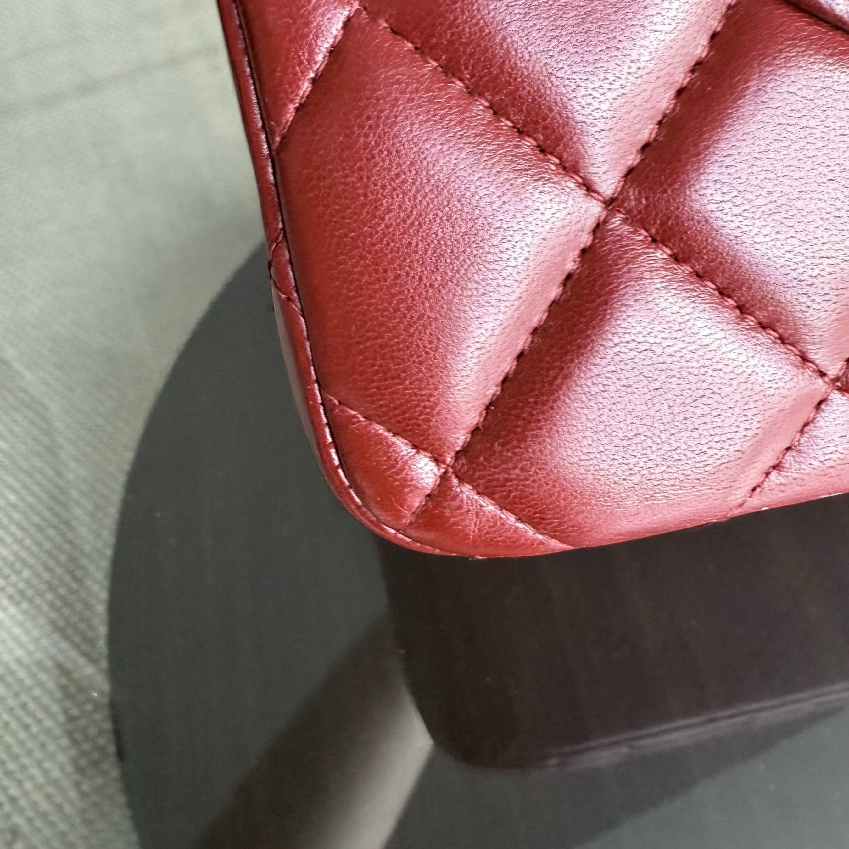 Chanel Classic Flap Jumbo - Double Flap 30CM Quilted Lambskin Dark Red Silver Hardware Series 15