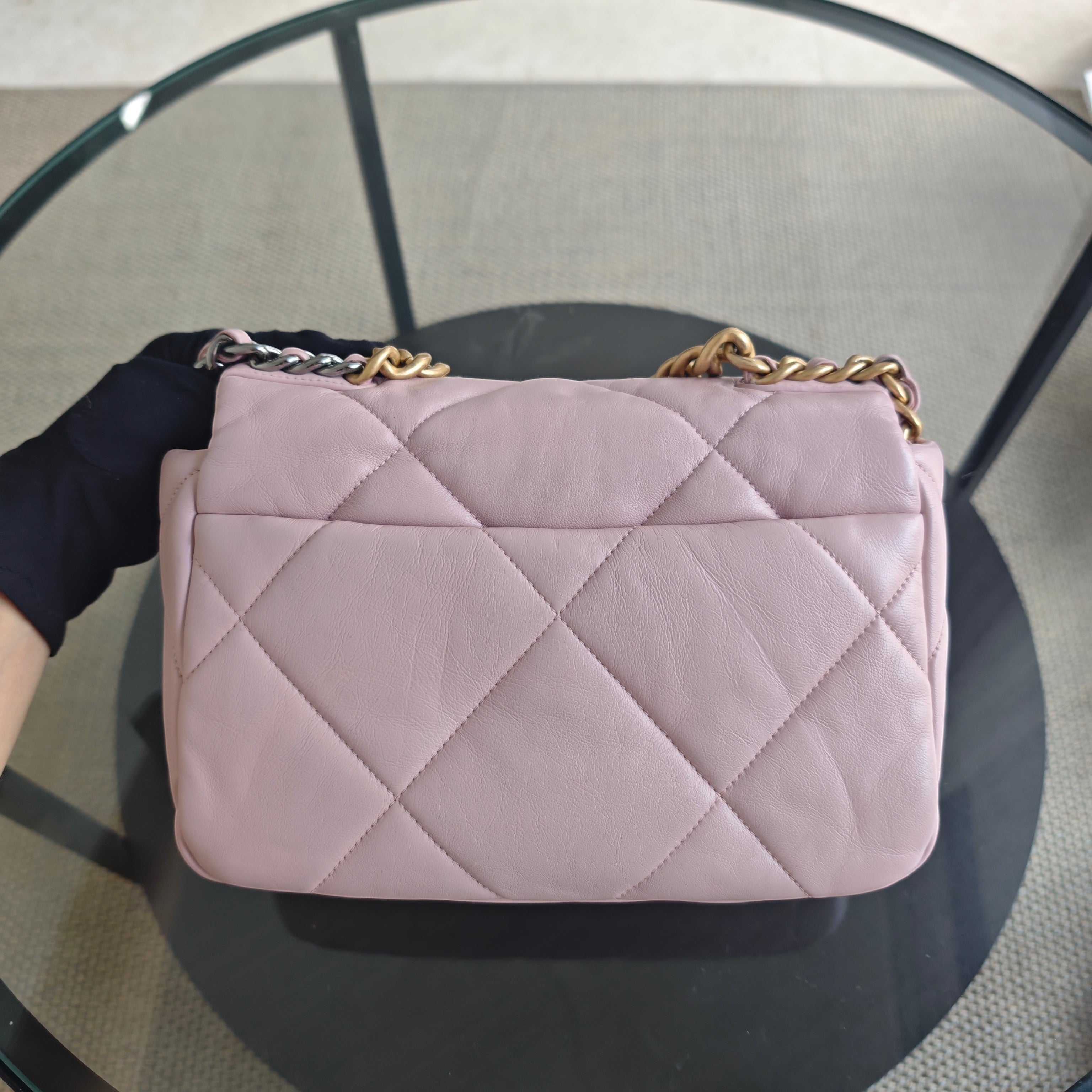 Chanel Small 19 Bag C19 Quilted Light Pink Two Tone Golden Hardware Series 31