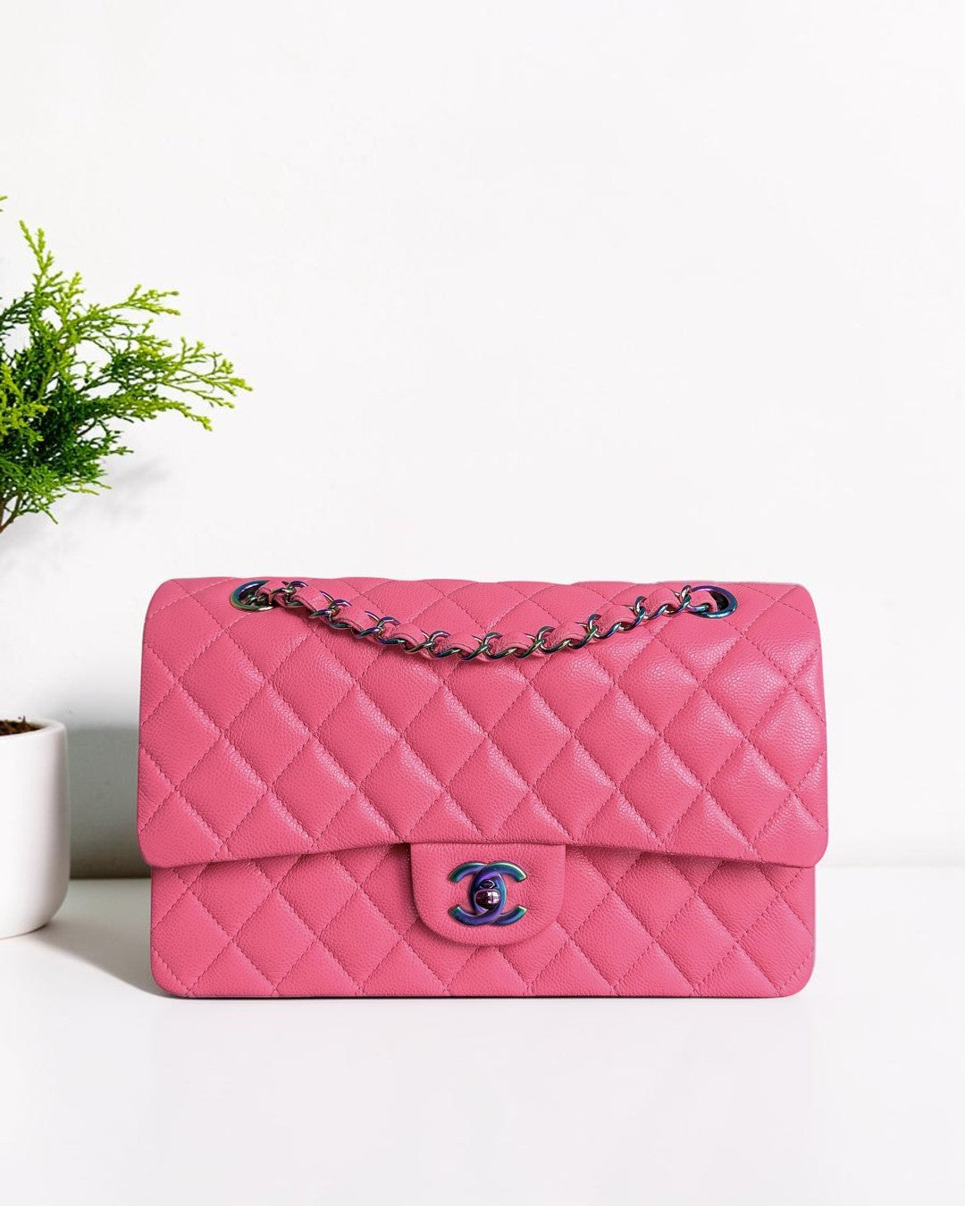 Chanel Classic Flap Medium Microchip - 25CM Quilted Caviar Pink Limited Edition Hardware