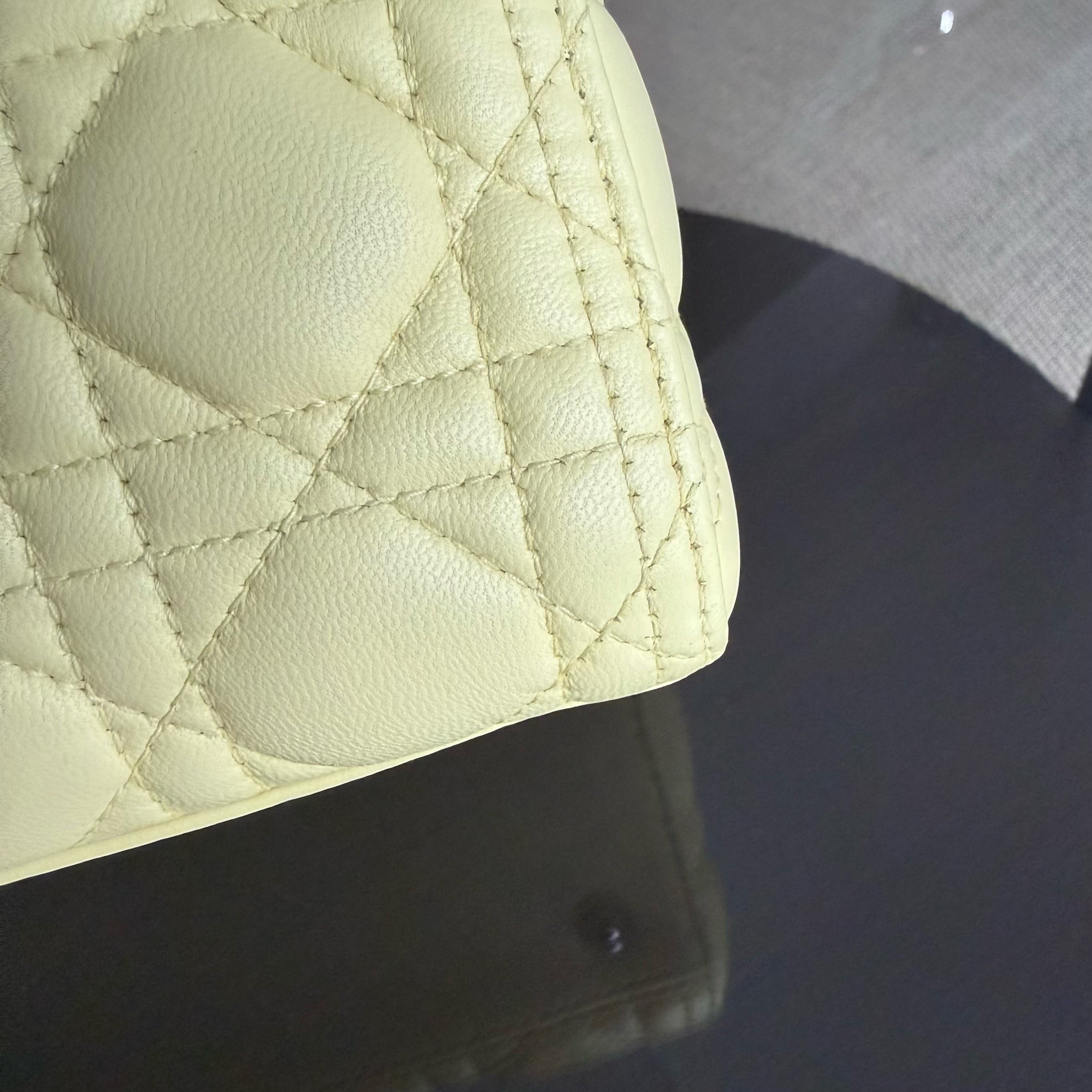 Dior Lady Medium - Cannage Lambskin Light Yellow Silver Hardware