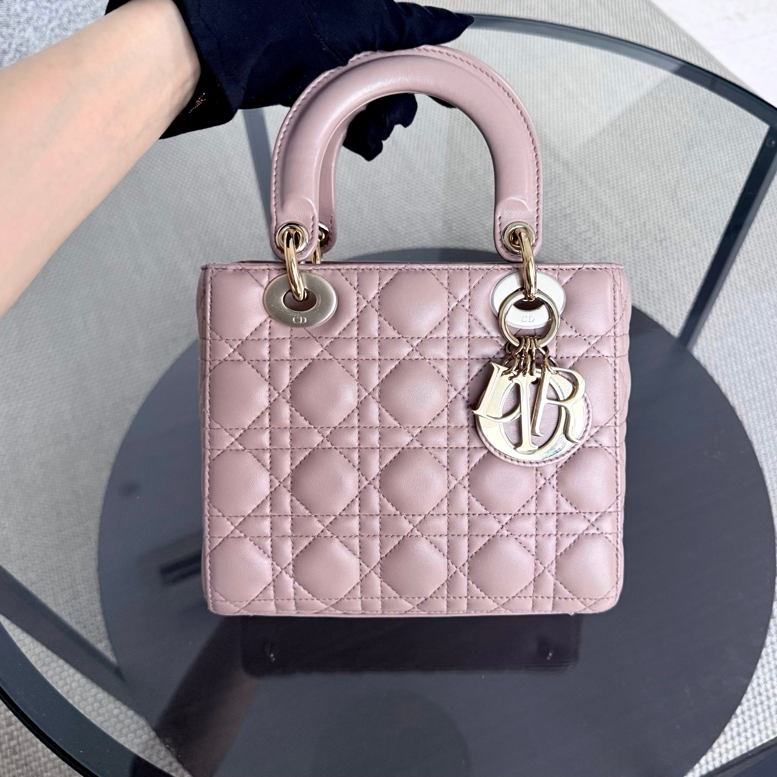 Dior Lady Small Flap - Cannage Lambskin Blush Pink Gold Hardware