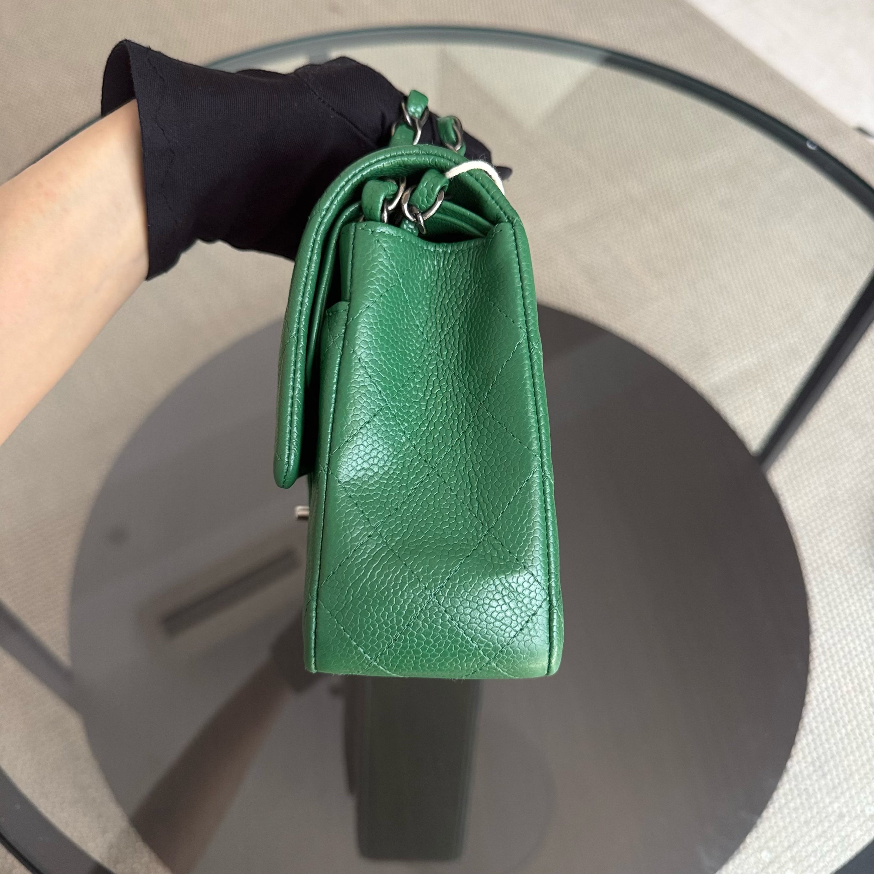 Chanel Classic Flap Medium - Caviar 25CM Quilted Double Flap Green Silver Hardware Series 21