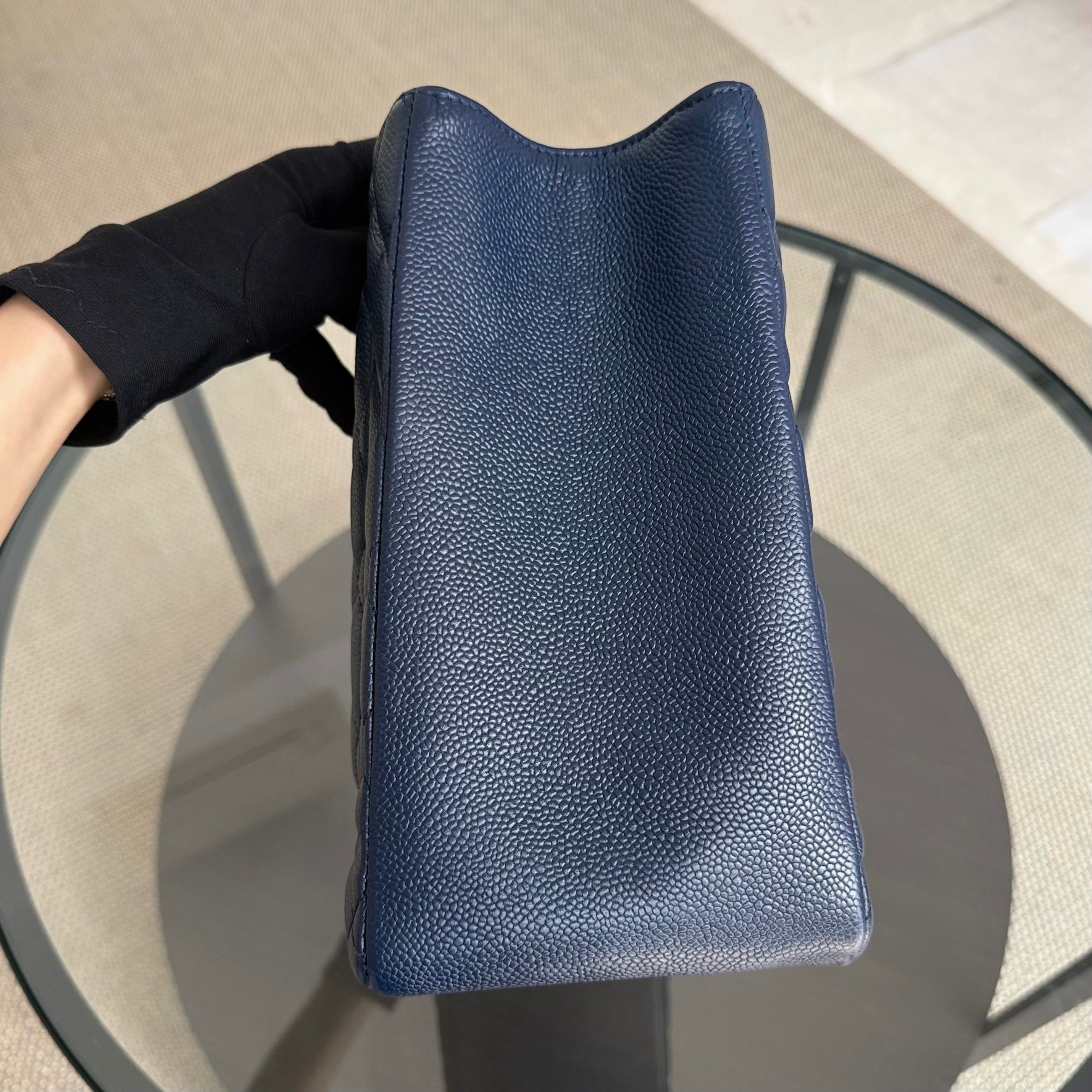 Chanel GST Grand Shopping Tote - Dark Blue Caviar Quilted Silver Hardware Series 13