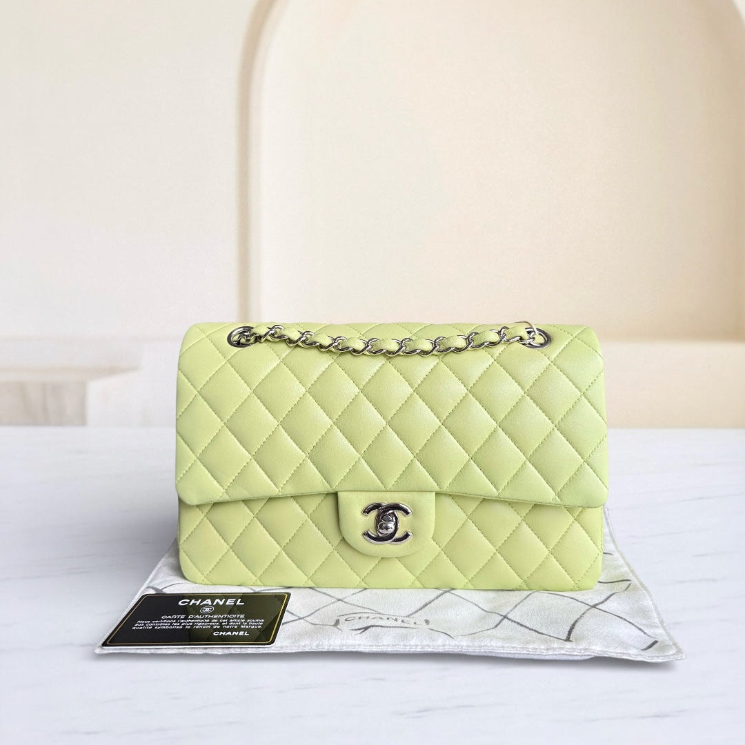 Chanel Classic Flap Medium - 25CM Quilted Lambskin Lime Silver Hardware Series 14