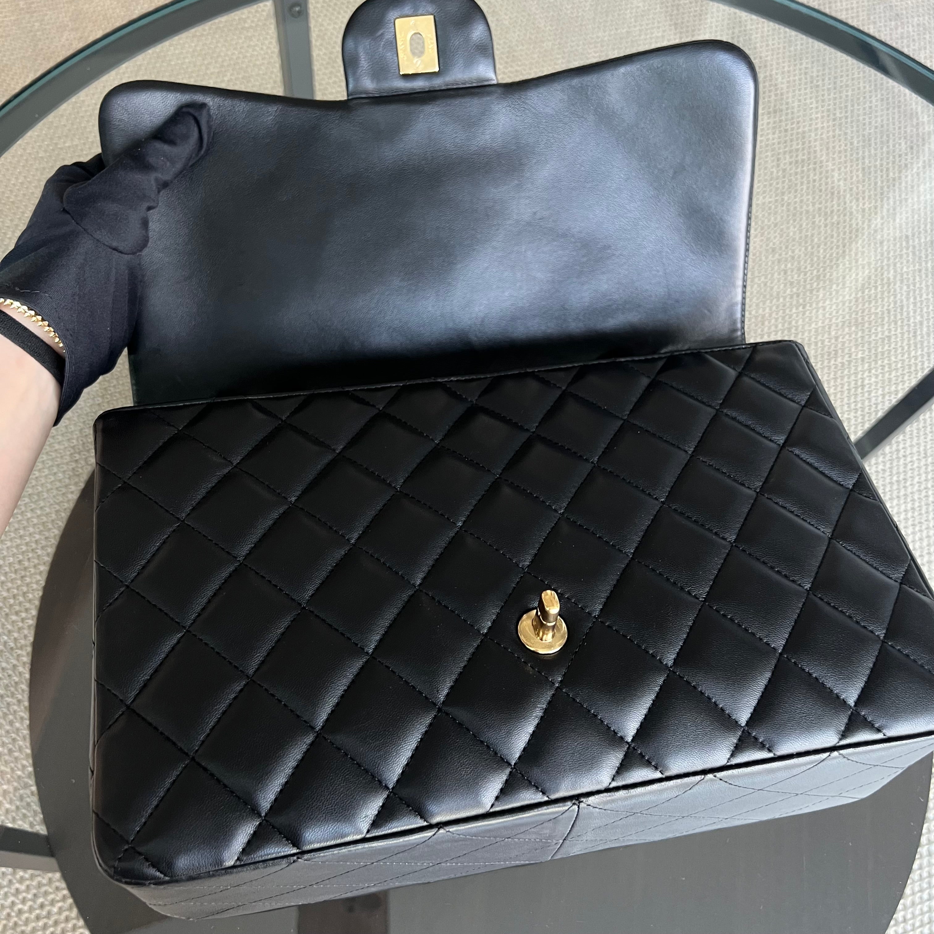 Chanel Jumbo Classic Flap Single Flap Quilted Lambskin Black Gold Hardware