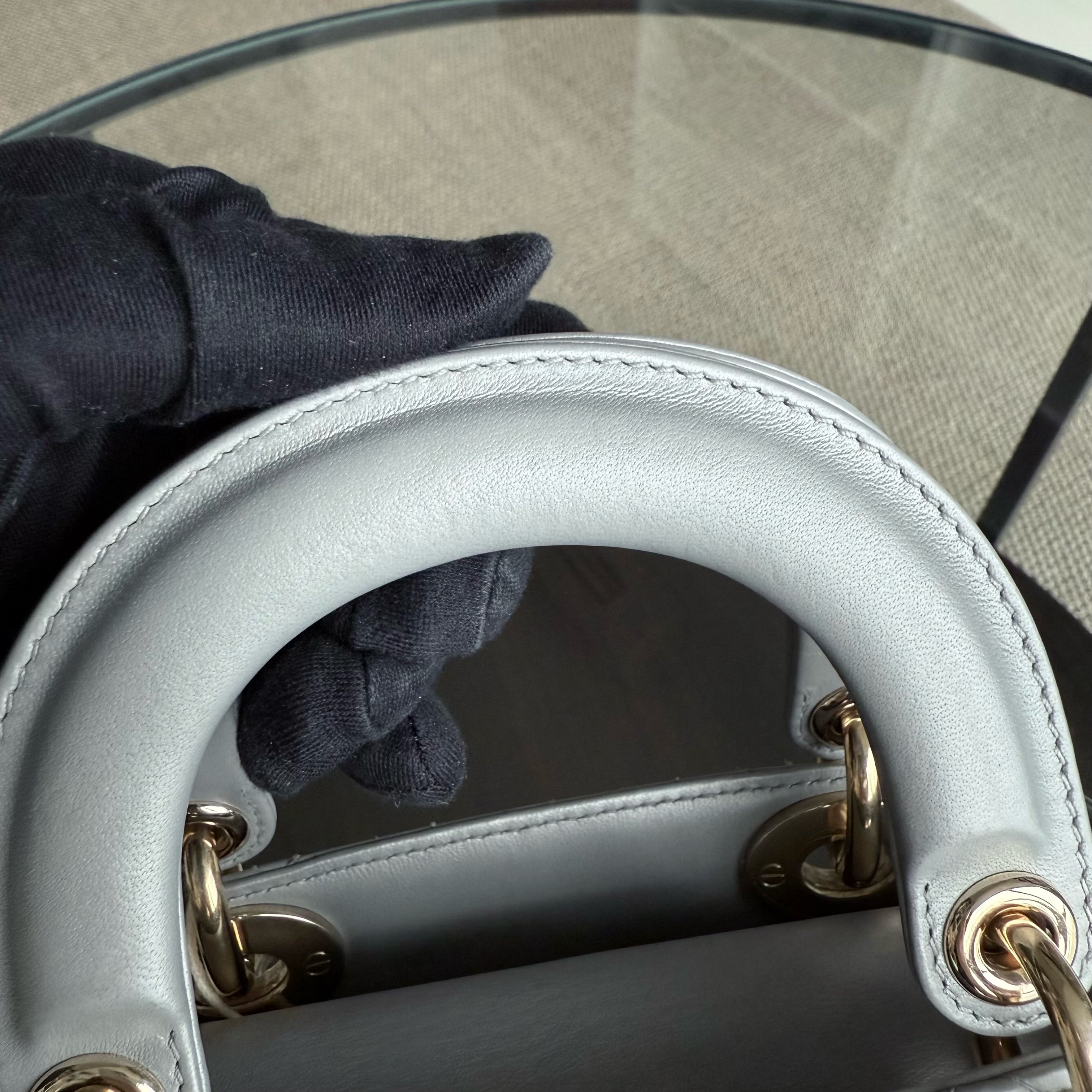 Dior Lady Mini - Cannage Lambskin Gray Gold Hardware Chain Strap