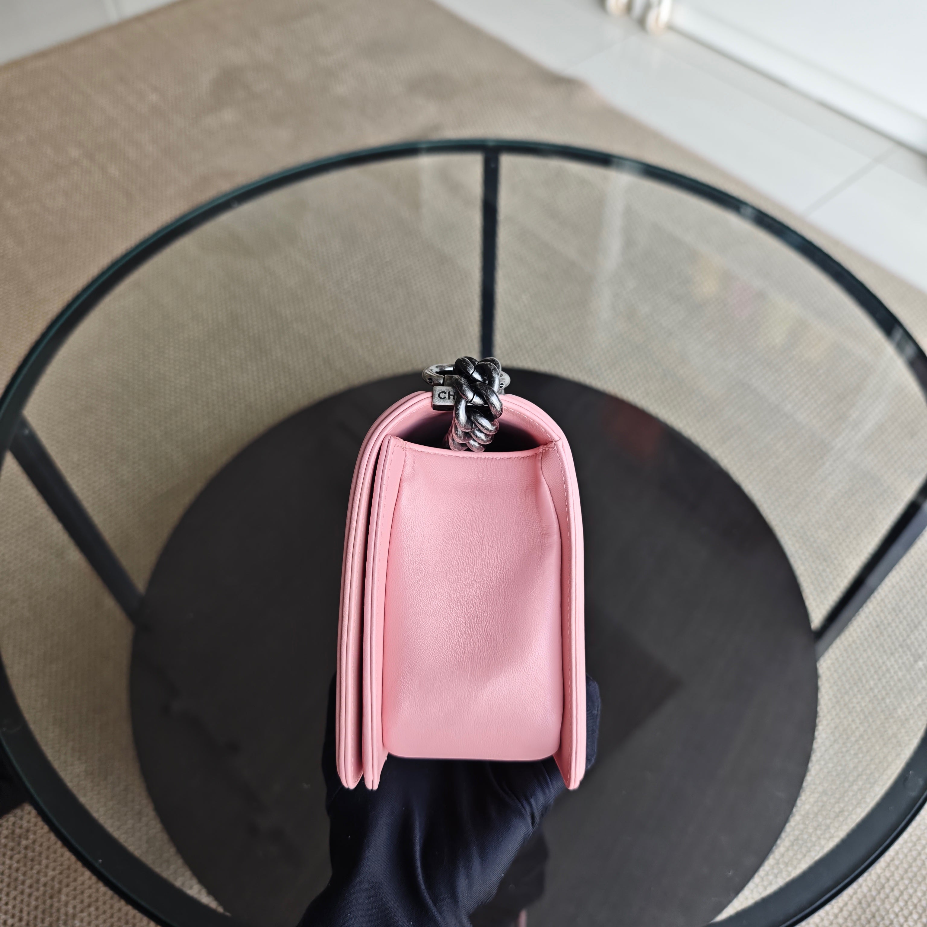 Chanel Boy Medium - Quilted Lambskin Light Pink Ruthenium Silver Hardware Series 20