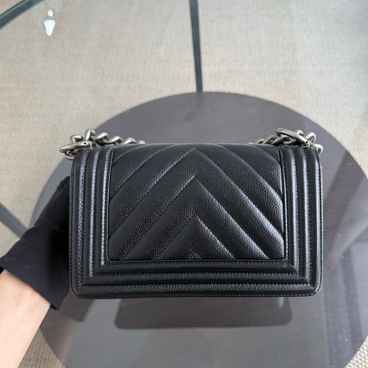 Chanel Boy Small - Caviar 20CM Chevron Black Leboy Ruthenium Sliver Hardware Series 28