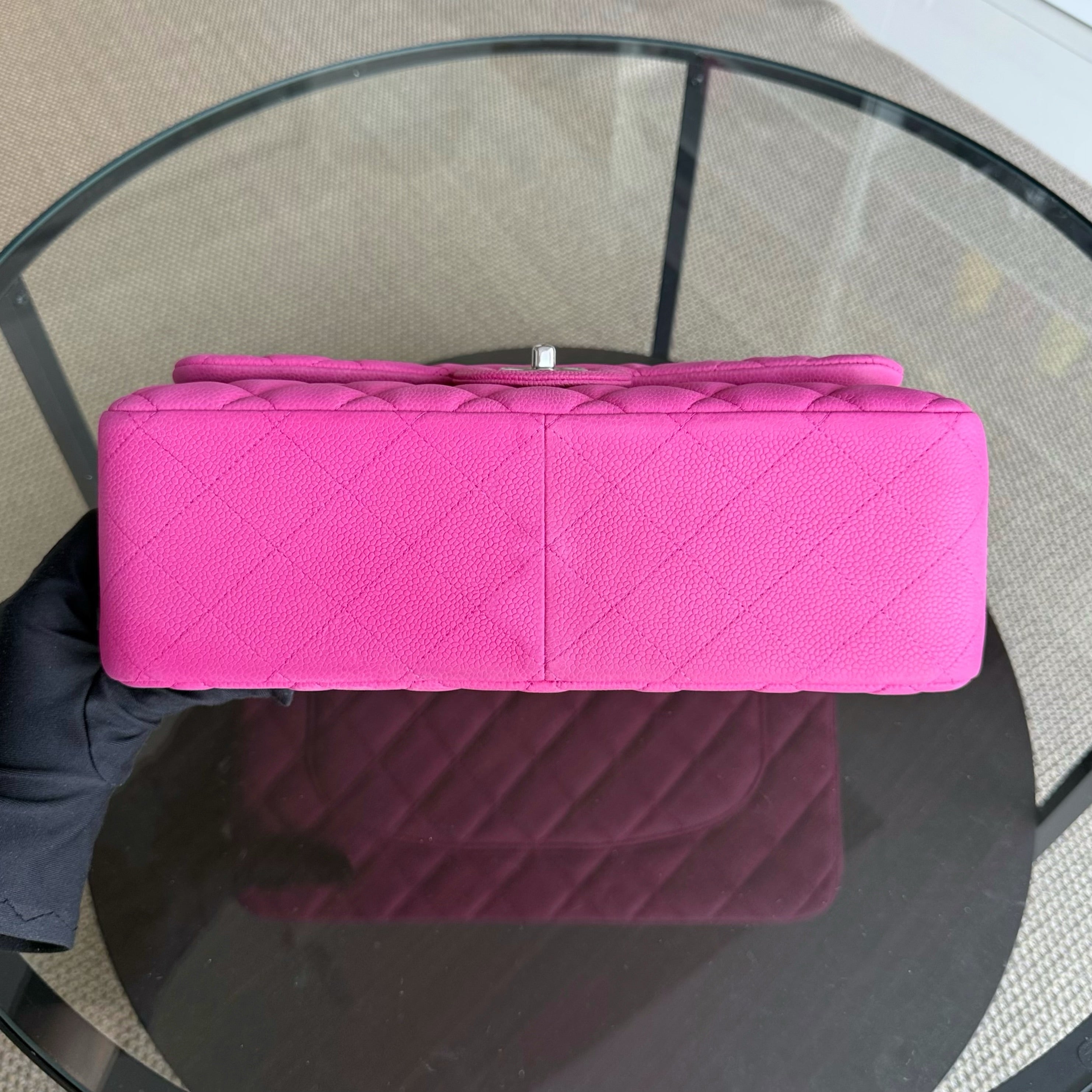 Chanel Classic Flap Jumbo - Caviar 30CM Double Flap Quilted Pink Grained Calfskin Silver Hardware Series 18