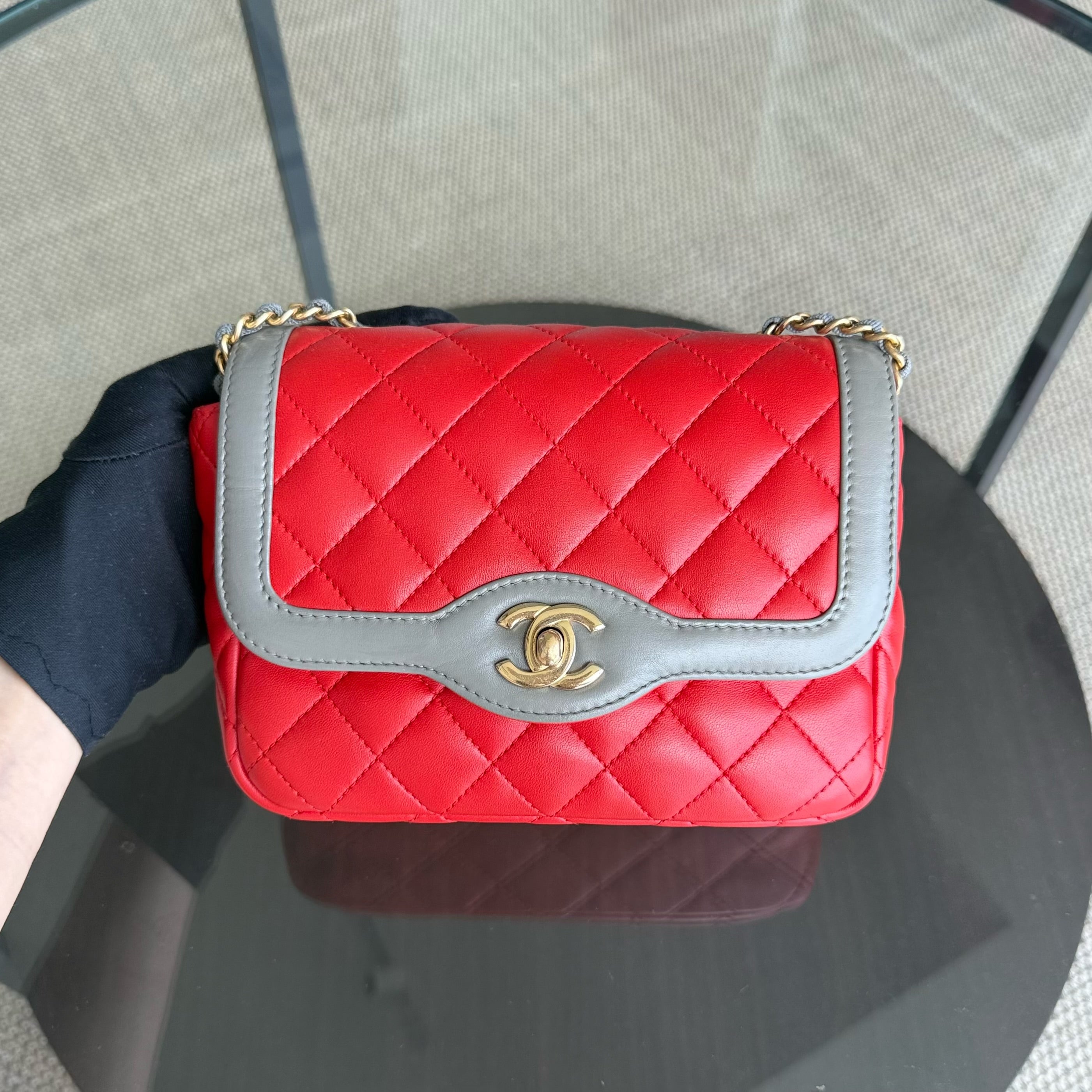 Chanel Seasonal Flap Two-Tone Quilted Lambskin Red Grey GHW No 23