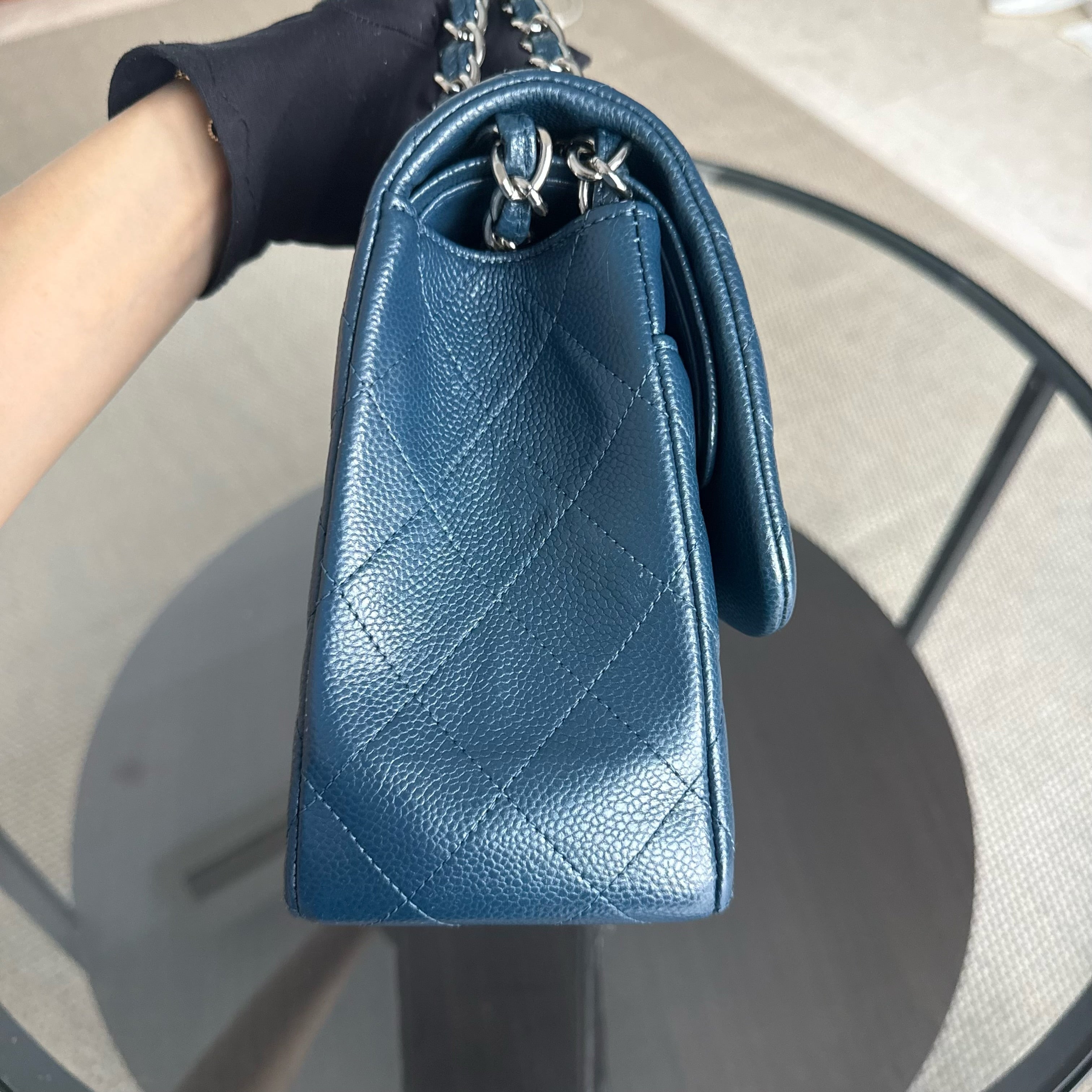 Chanel Classic Flap Jumbo - Caviar 30CM Double Flap Quilted Blue Silver Hardware& Chanel 2.55 Reissue Chevron Gray Grey Gold Hardware