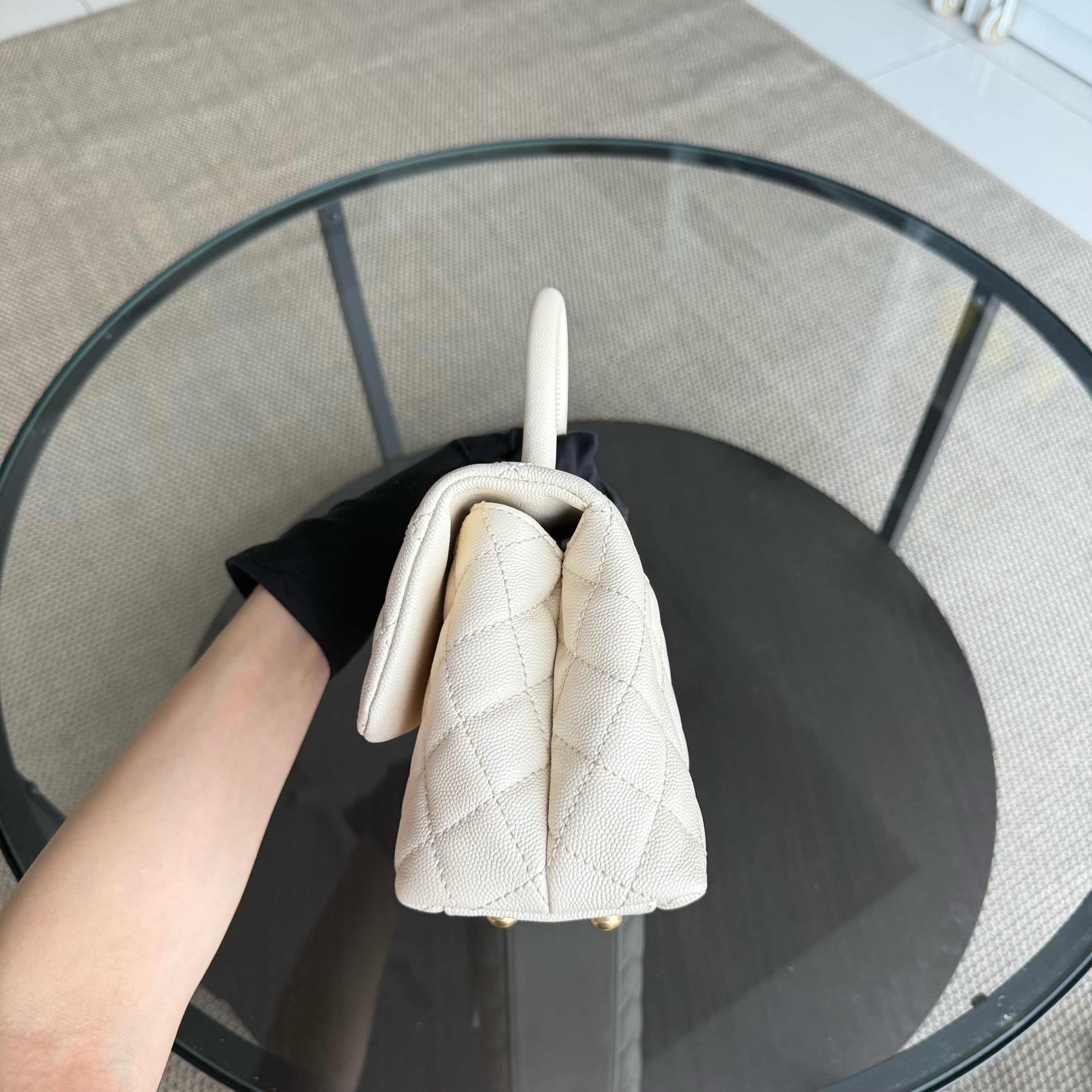 Chanel Coco Handle Small - Caviar Quilted White Gold Hardward 24