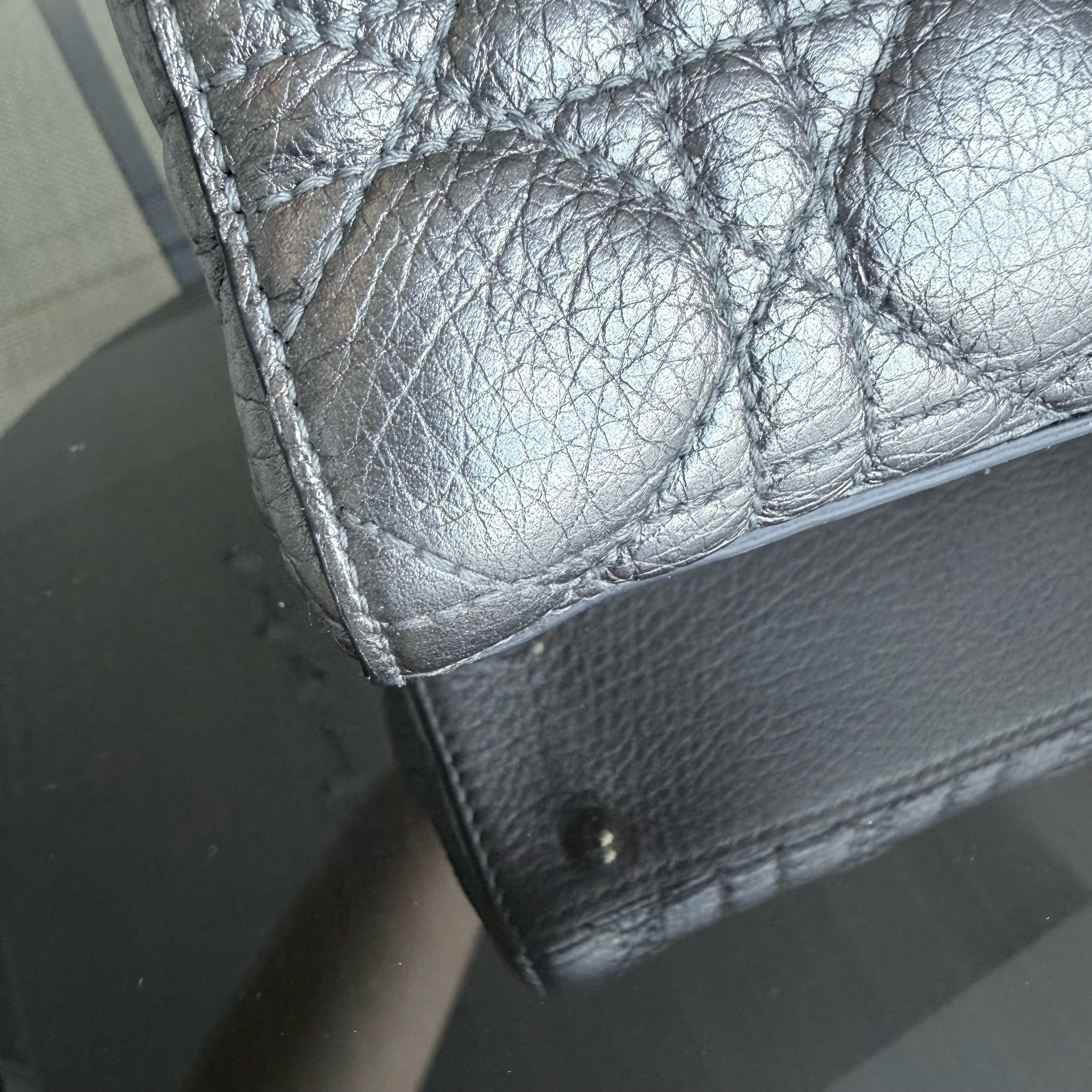 Dior Lady Small - Cannage Gray Calfskin Gold Hardware