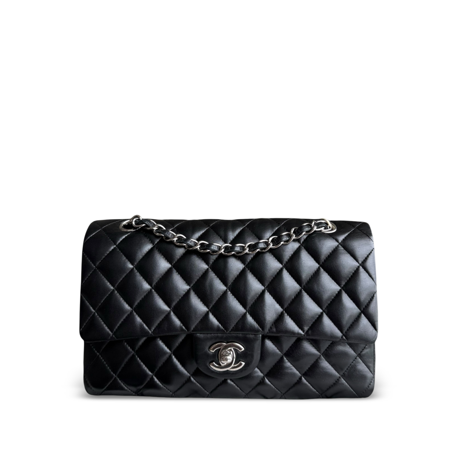 Chanel Classic Flap Medium - 25CM Quilted Lambskin Black Silver Hardware Series 12
