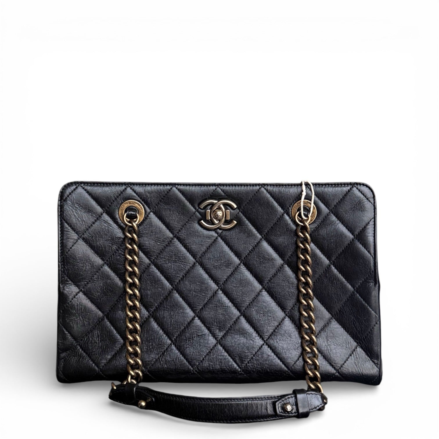 Chanel Shopping Tote - Calfskin Quilted Black Gold Hardware