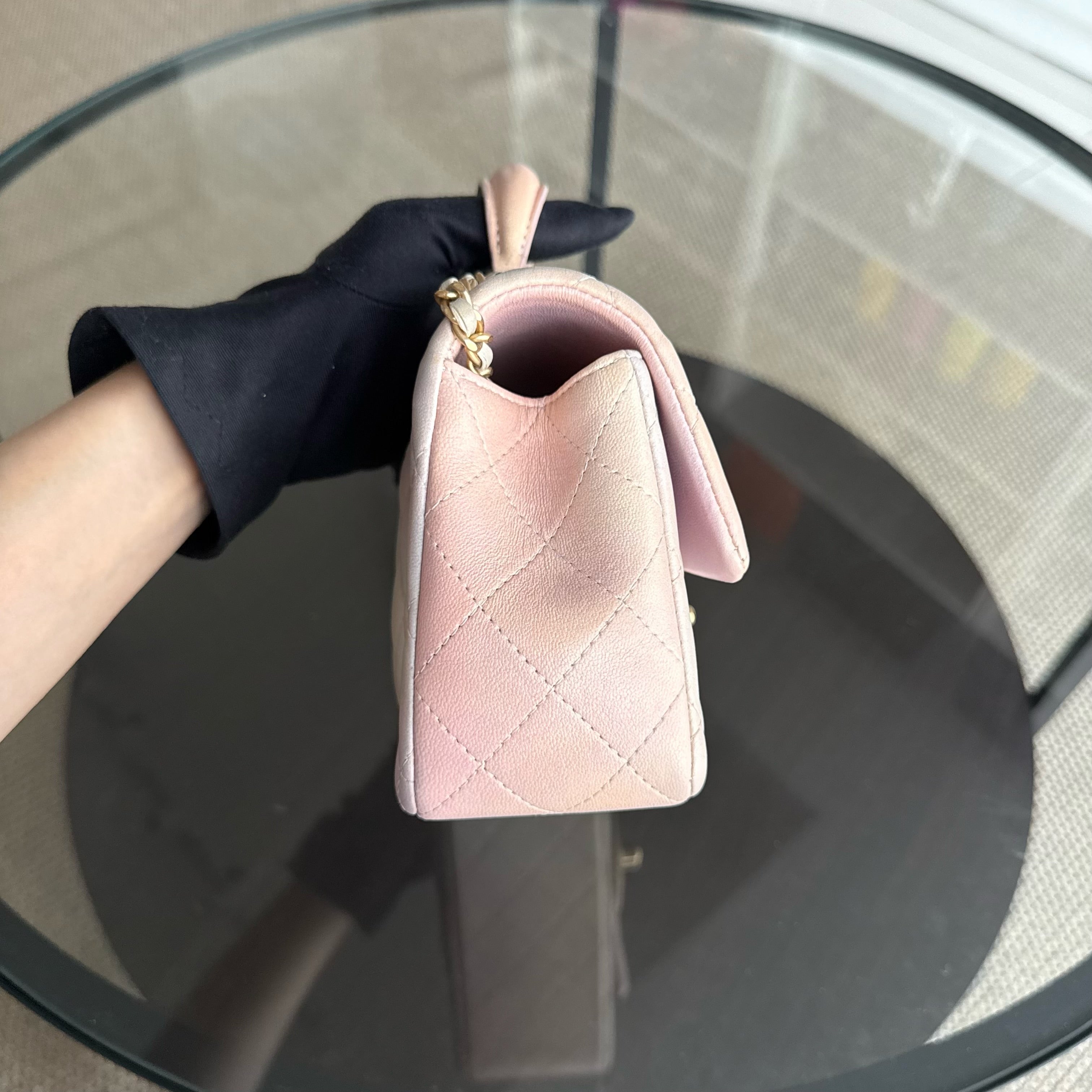 Chanel Classic Flap Mini Top Handle -Quilted Lambskin Ombre Rainbow Gold Hardware Microchip