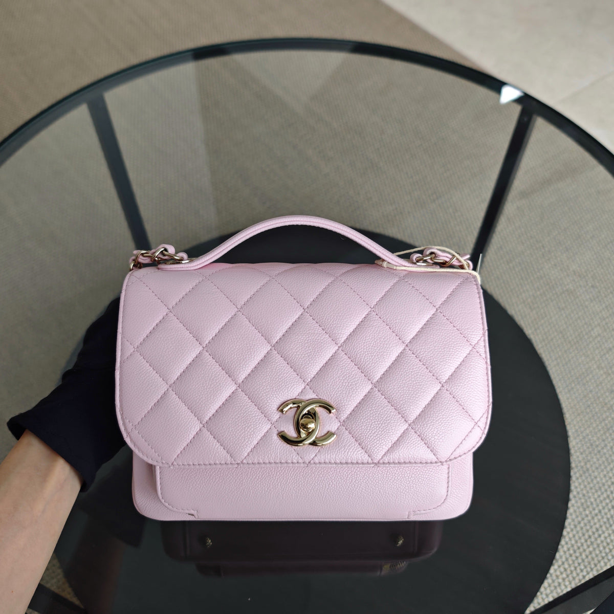 Chanel Business Affinity - Medium 23CM Caviar Quilted Sakura Light Pink Gold Hardware Microchip