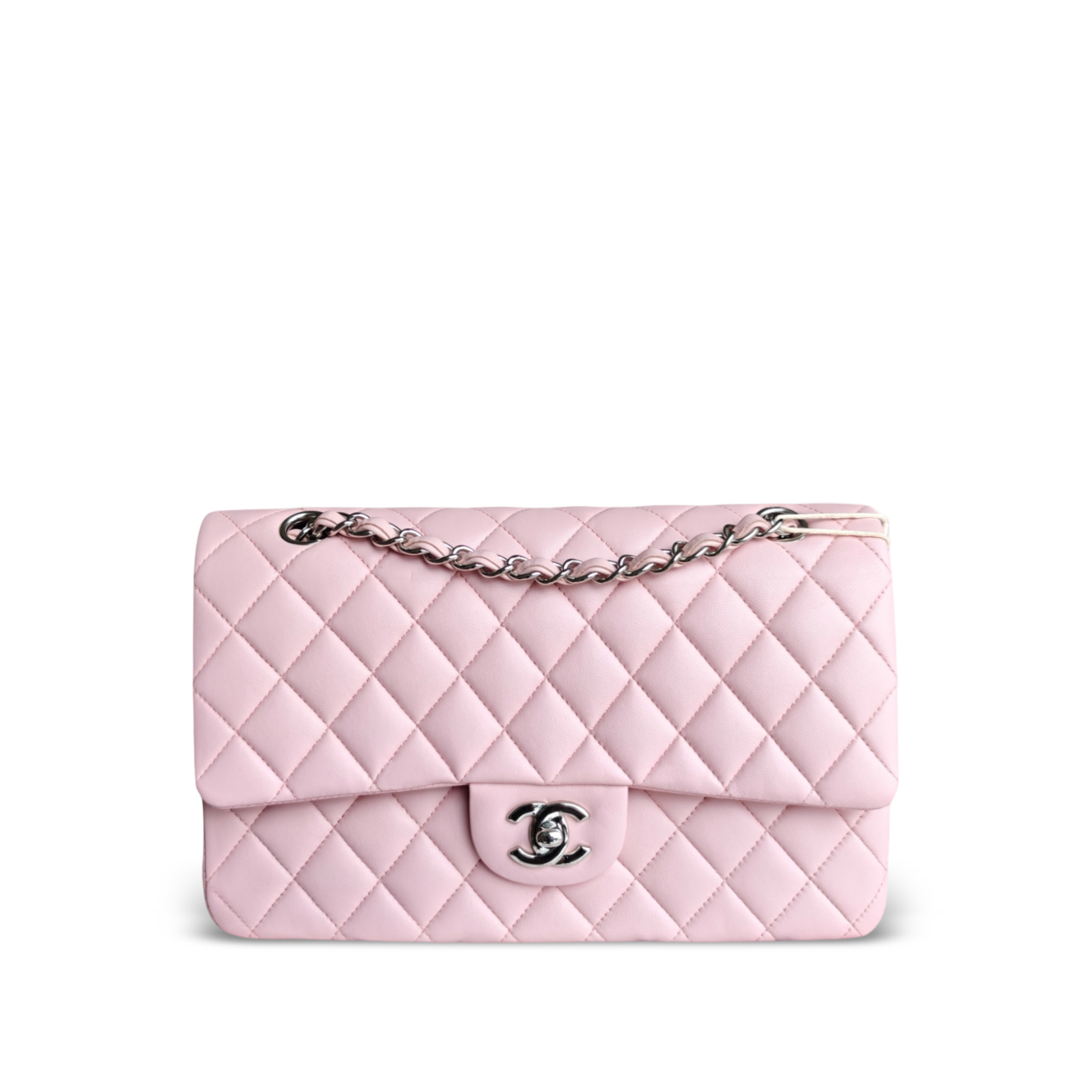 Chanel Classic Flap Medium - 25CM Quilted Lambskin Light Sakura Pink Silver Hardware Series 22