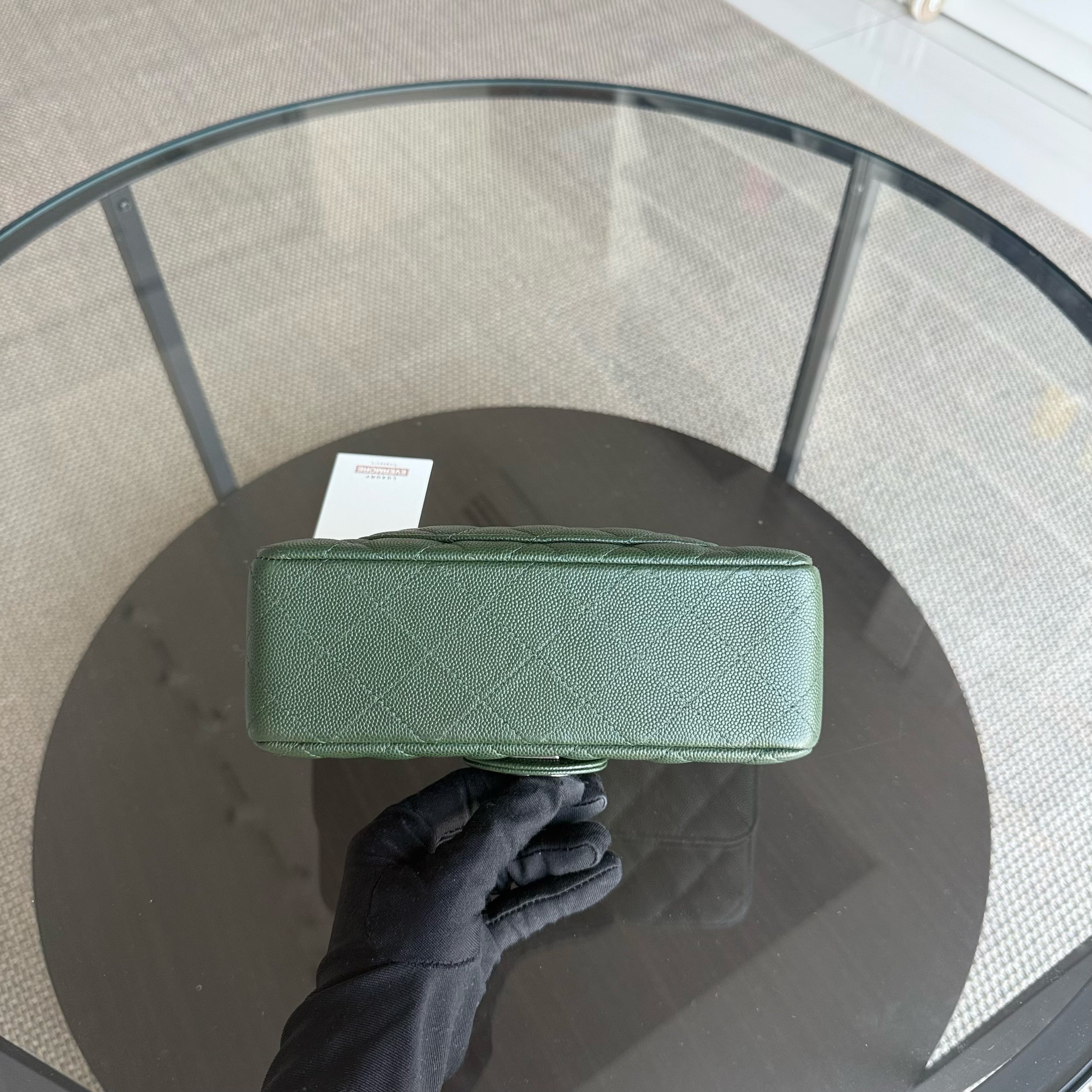 Chanel Caviar Mini Rectangle Classic Flap - 20CM Quilted Dark Green Silver Hardware Series 25