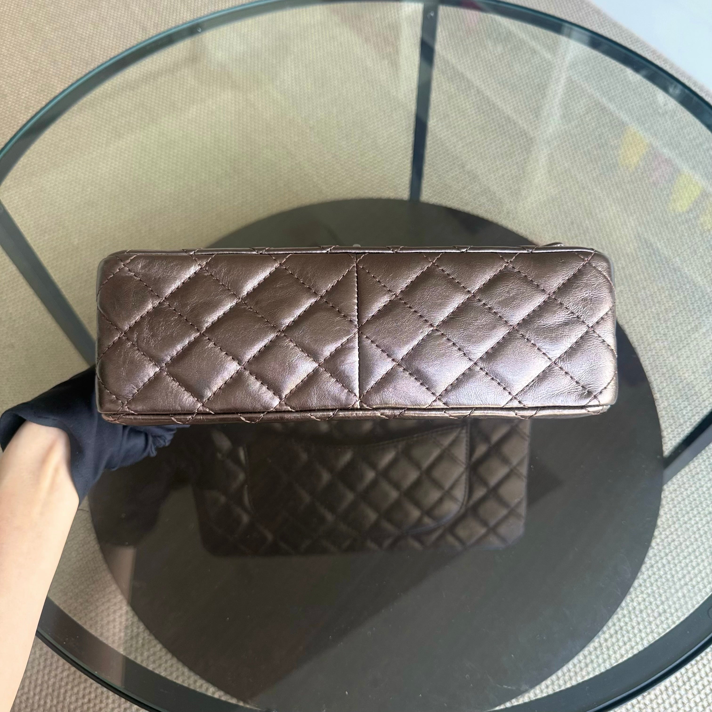 Chanel 2.55 226 Medium 28CM Quilted Calfskin Metallic Brown Bronze Silver Hardware Series 12