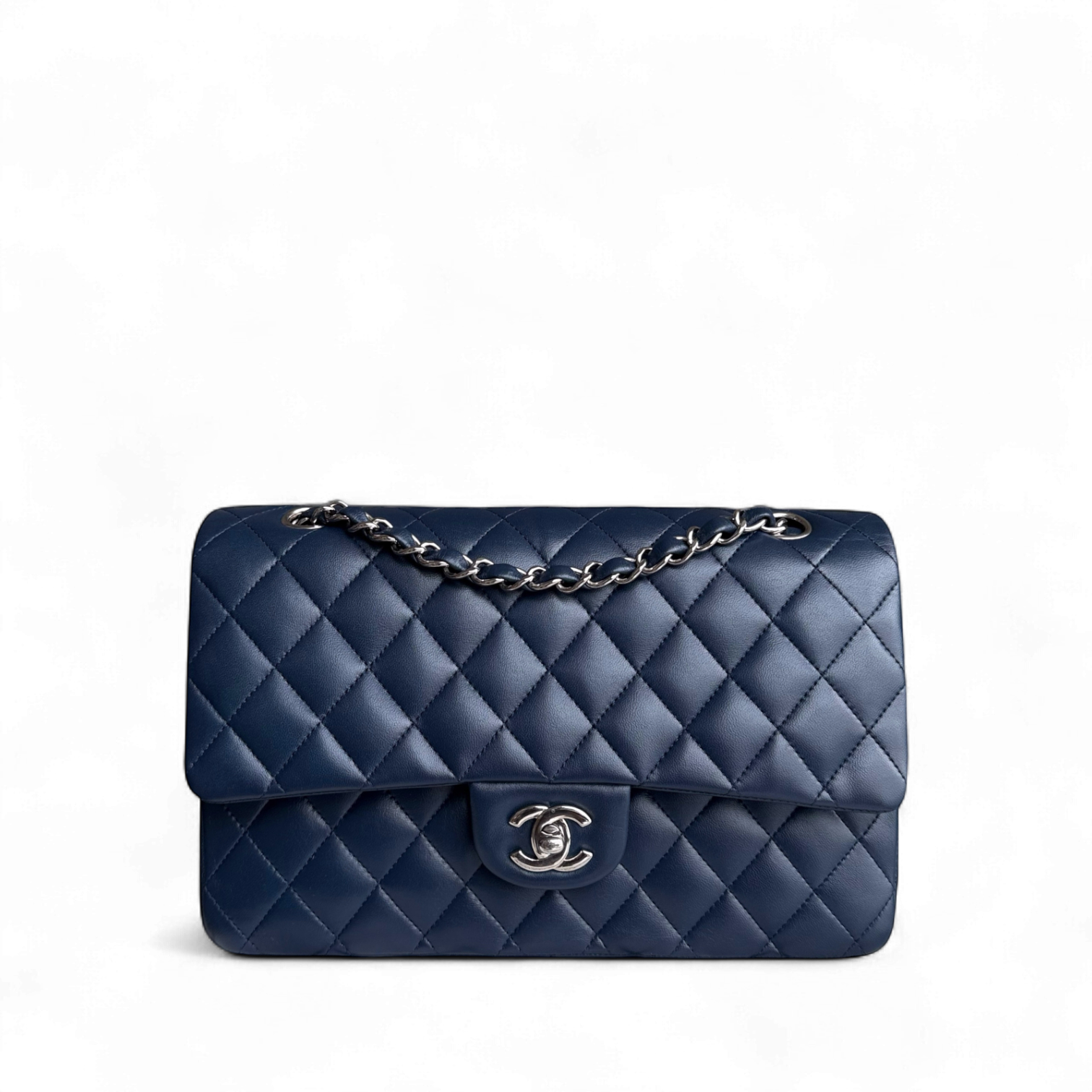 Chanel Classic Flap Medium - 25CM Quilted Lambskin Dark Blue Silver Hardware Series 13