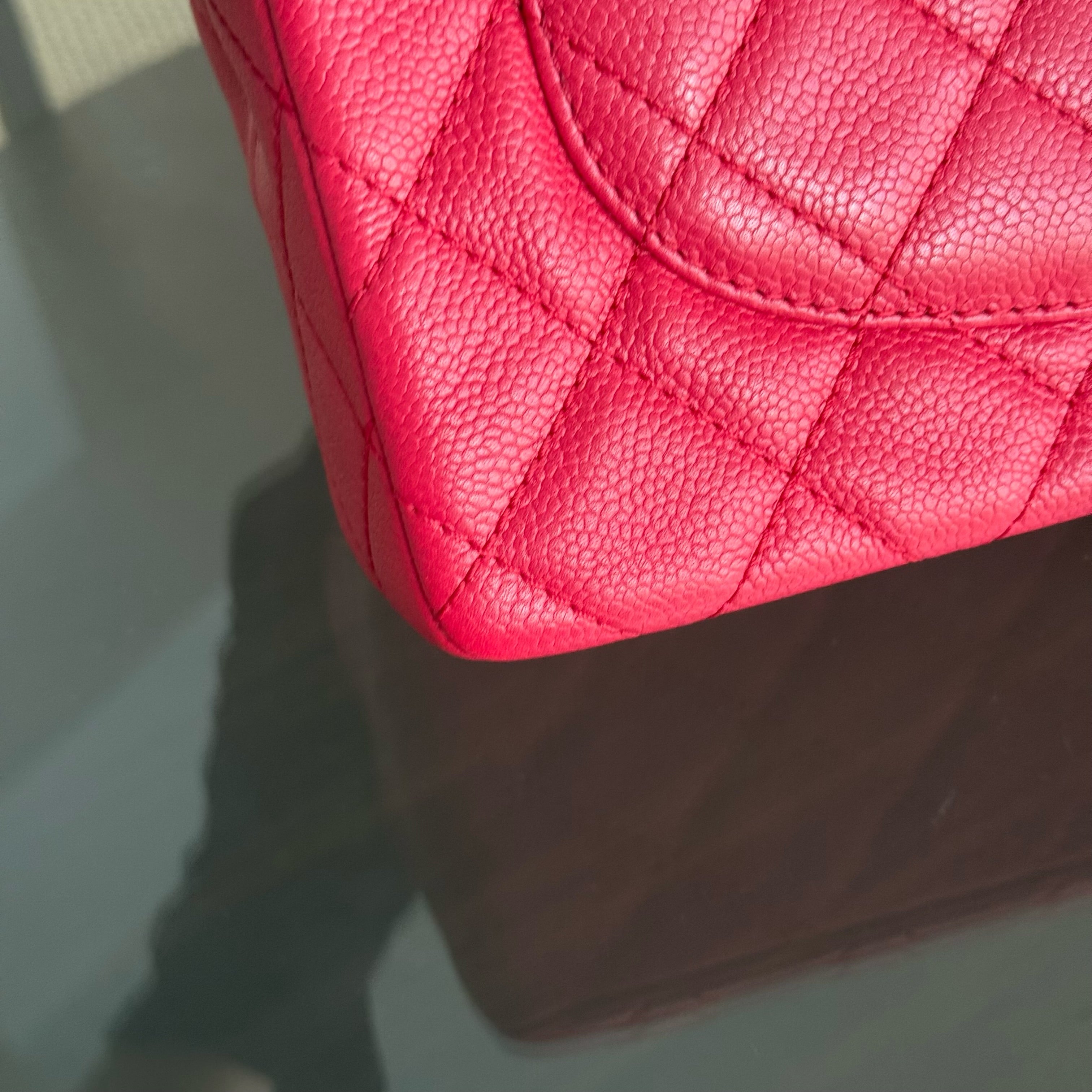 Chanel Classic Flap Jumbo - Caviar 30CM Single Flap Quilted Pink Red Silver Hardware Series 12