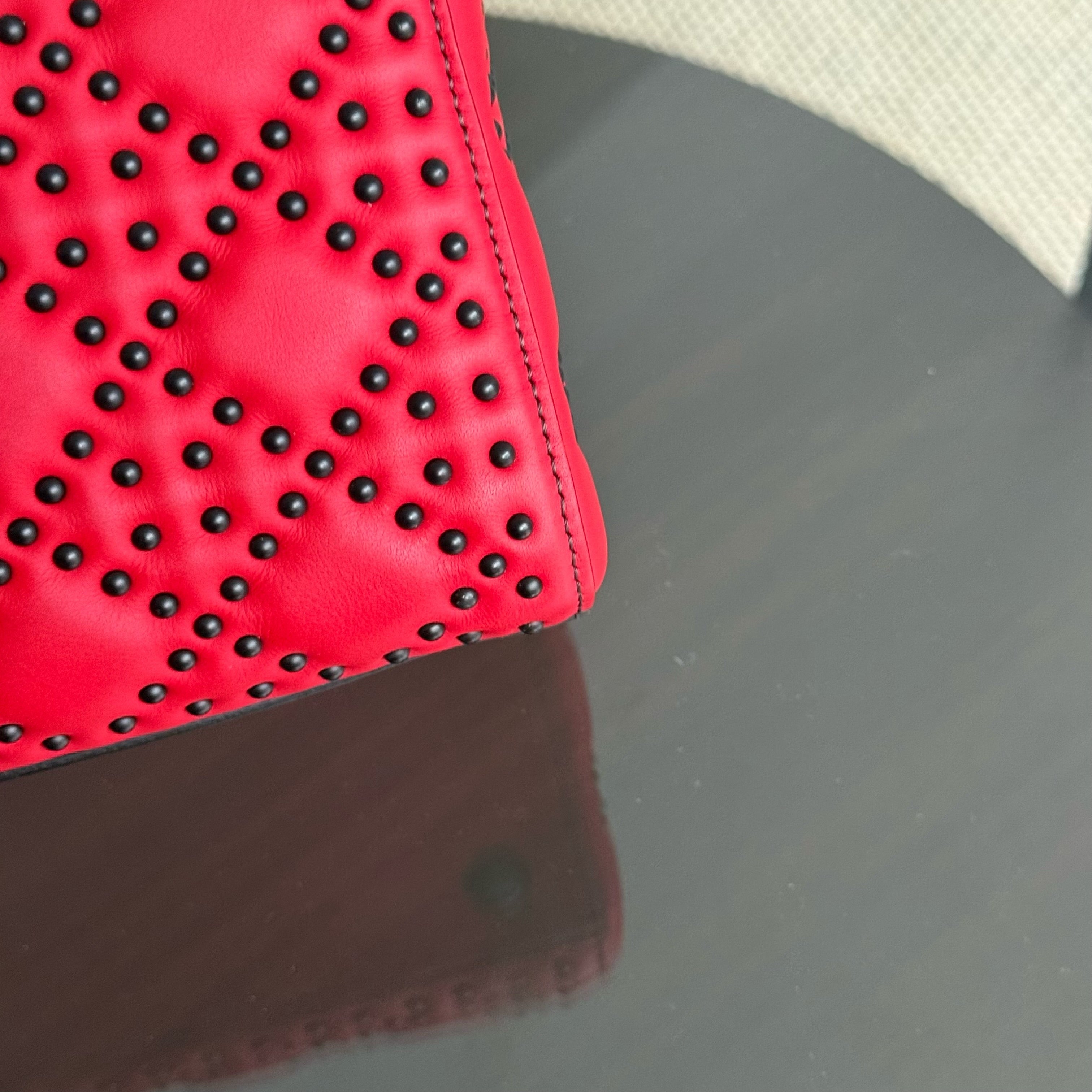 Dior Lady Medium Flap - Studded Cannage Calfskin Red Black Hardware
